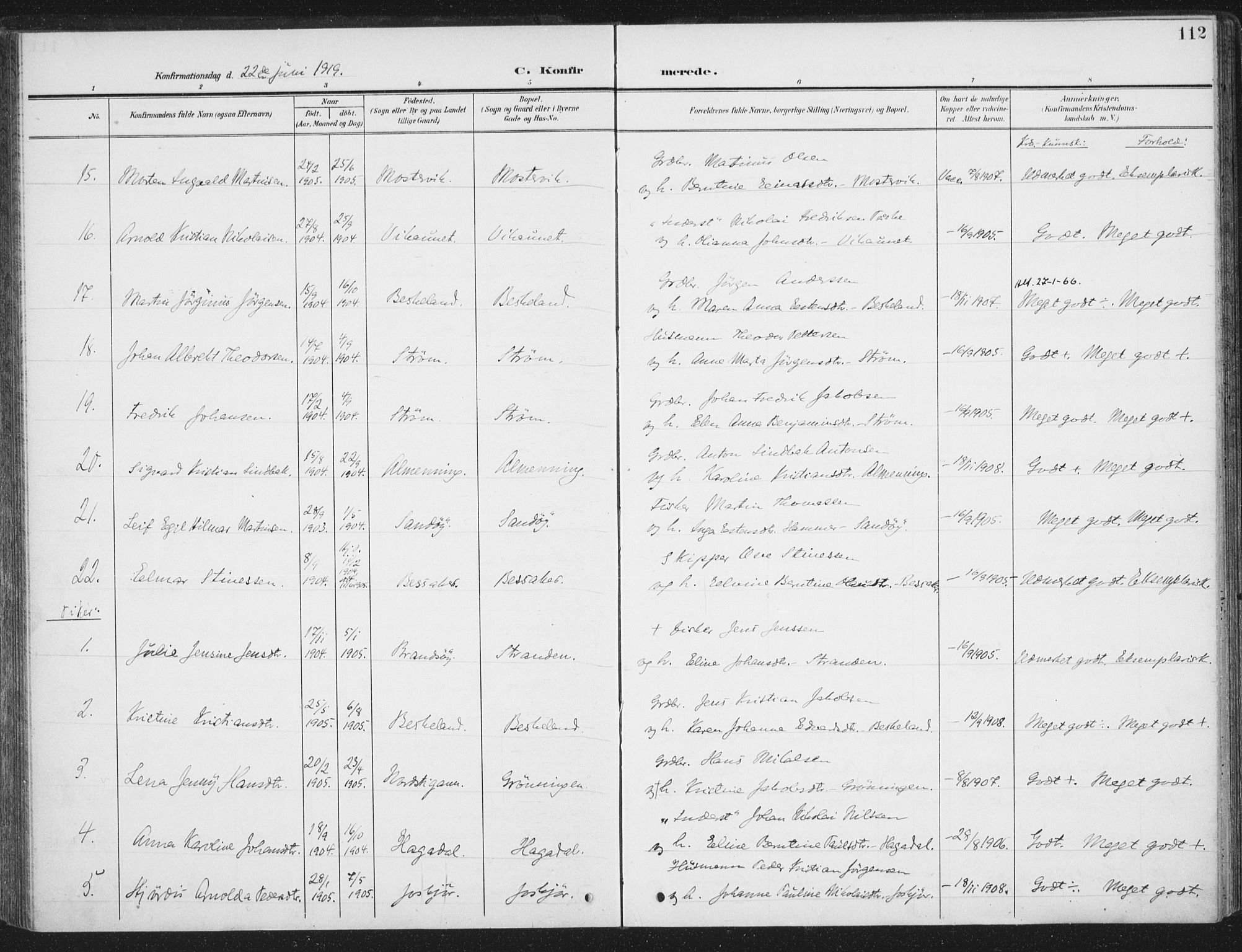 Ministerialprotokoller, klokkerbøker og fødselsregistre - Sør-Trøndelag, AV/SAT-A-1456/657/L0709: Parish register (official) no. 657A10, 1905-1919, p. 112