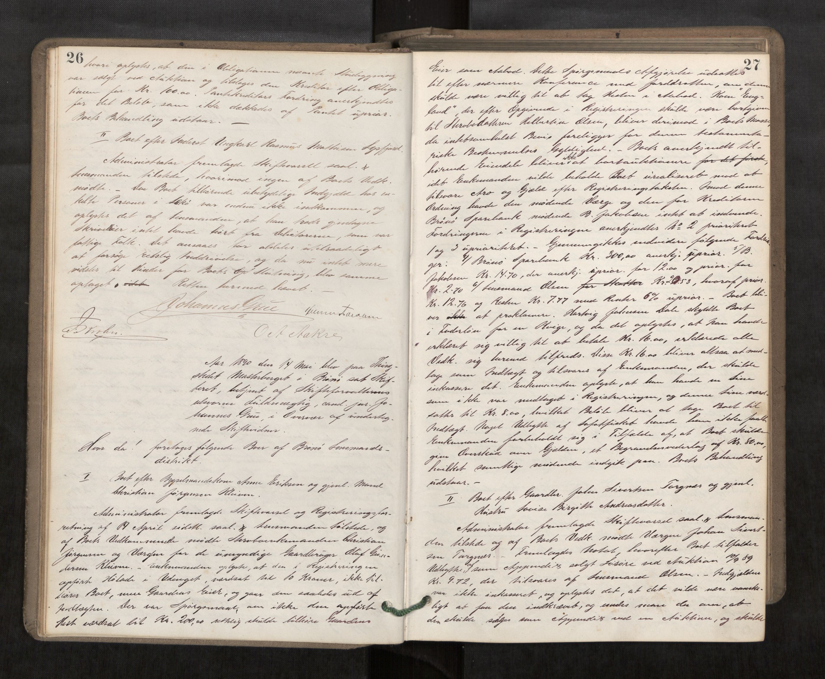 Søndre Helgeland sorenskriveri, AV/SAT-A-4575/1/3/3B/L0004: Skiftebehandlingsprotokoll, 1890-1894, p. 26-27