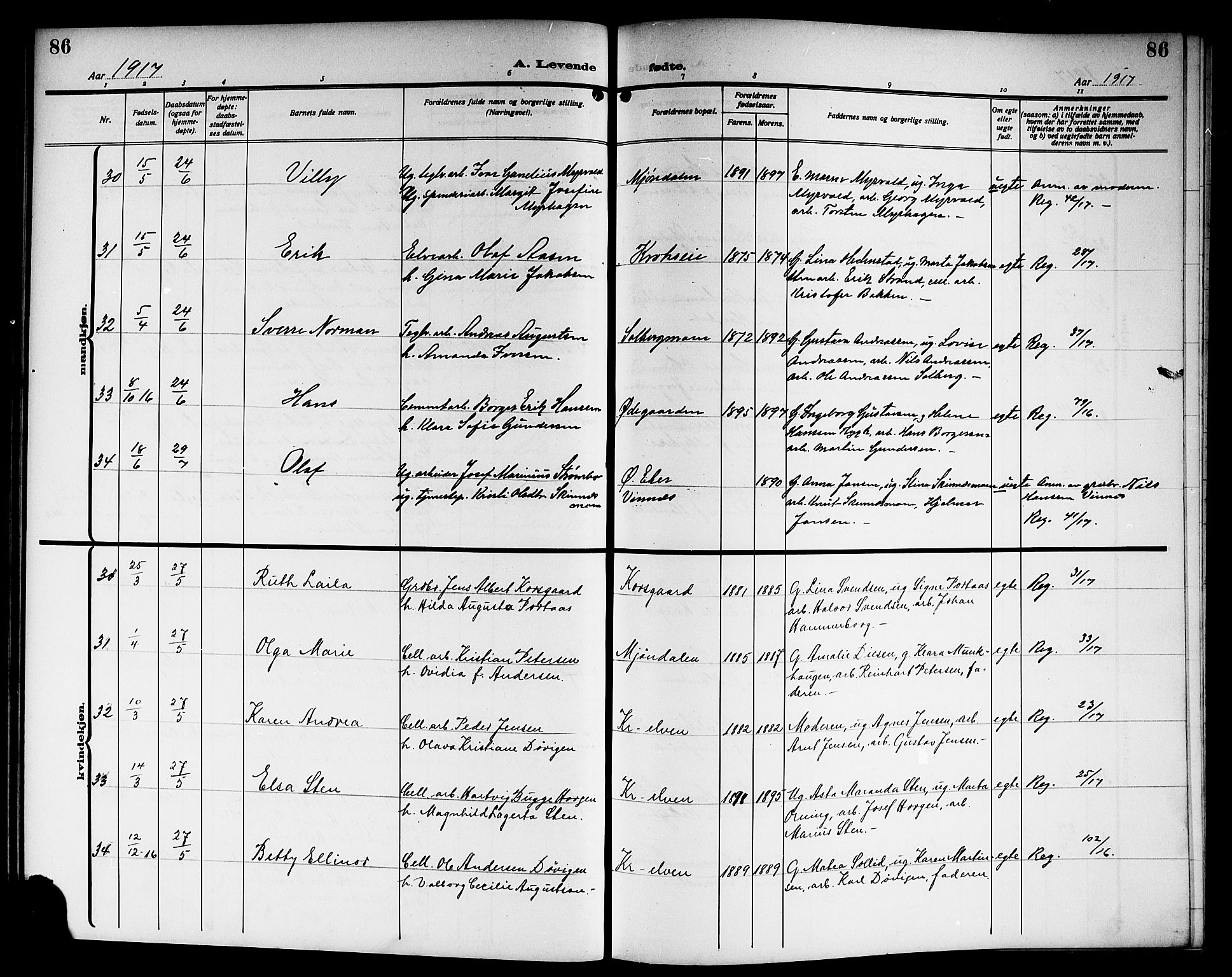 Nedre Eiker kirkebøker, AV/SAKO-A-612/G/Ga/L0005: Parish register (copy) no. 5, 1913-1921, p. 86