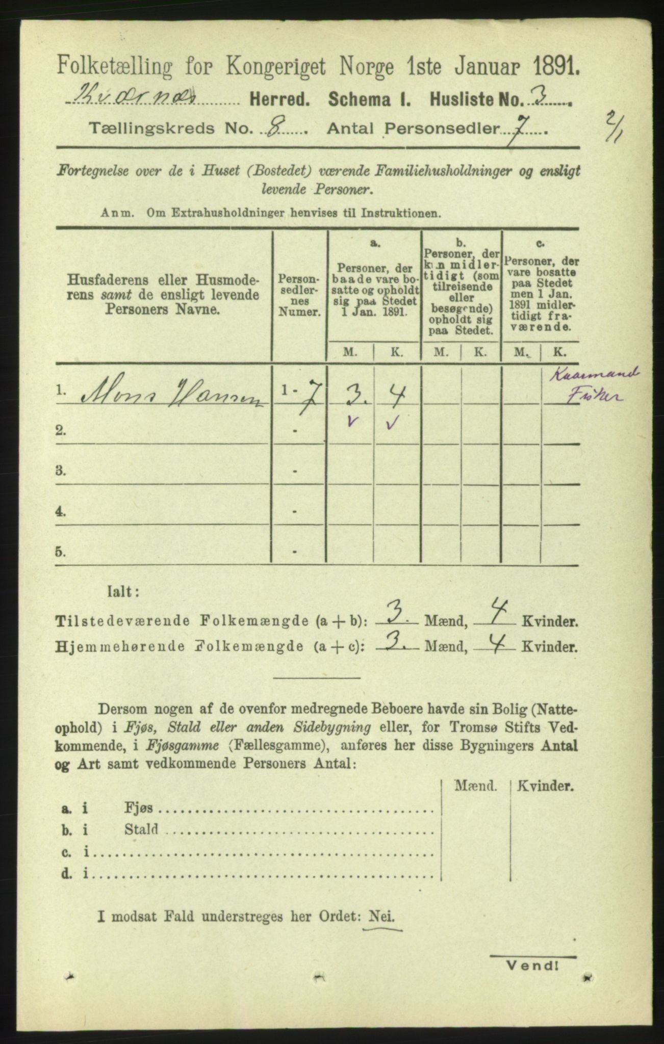 RA, 1891 census for 1553 Kvernes, 1891, p. 3459