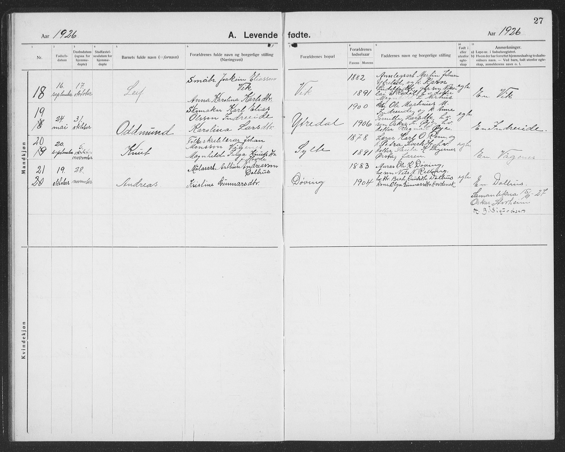 Ministerialprotokoller, klokkerbøker og fødselsregistre - Møre og Romsdal, AV/SAT-A-1454/519/L0266: Parish register (copy) no. 519C07, 1921-1939, p. 27