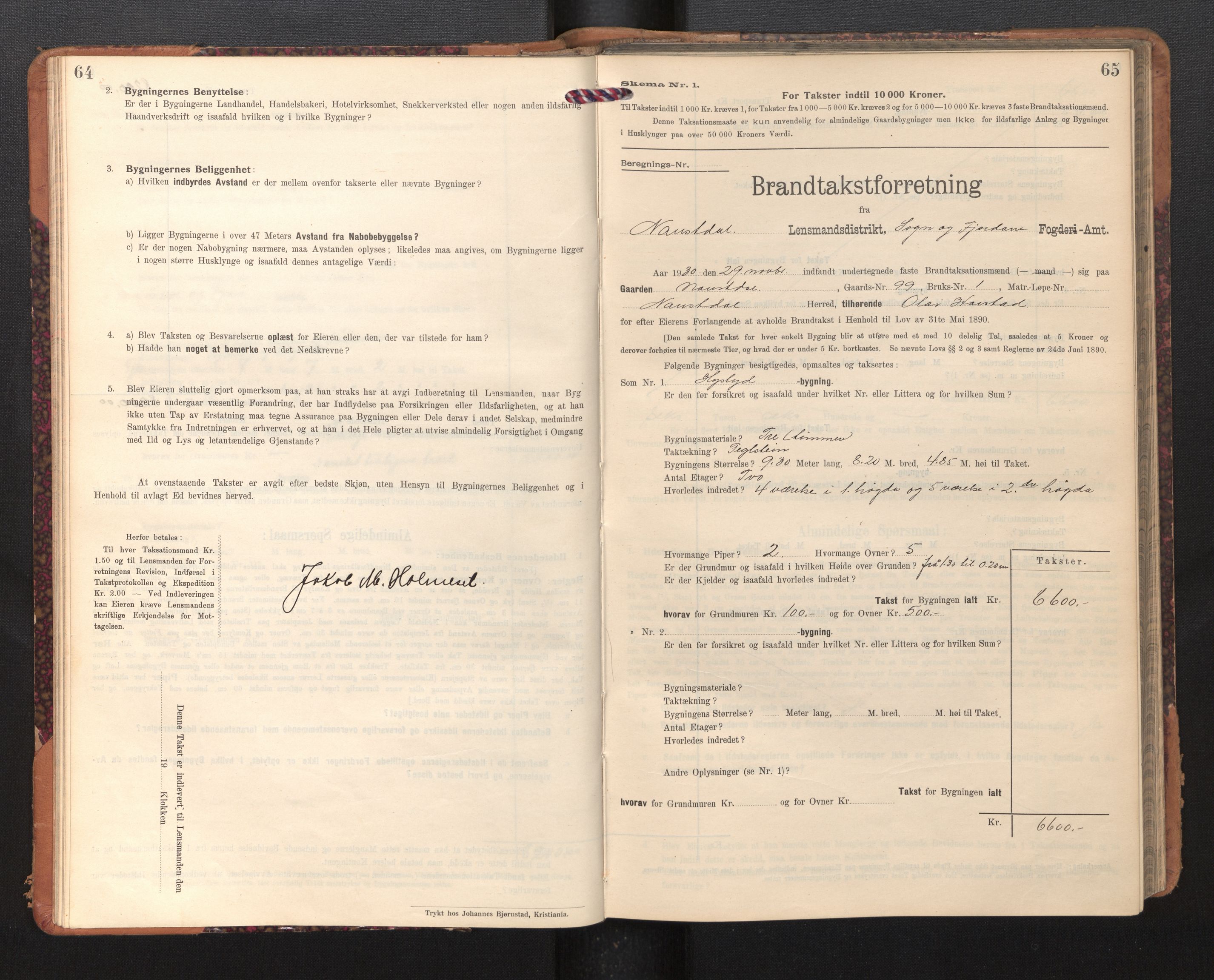 Lensmannen i Naustdal, SAB/A-29501/0012/L0002: Branntakstprotokoll, skjematakst, 1911-1953, p. 64-65