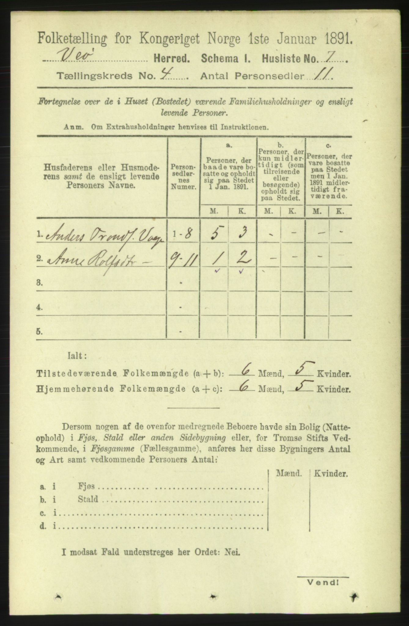 RA, 1891 census for 1541 Veøy, 1891, p. 1742