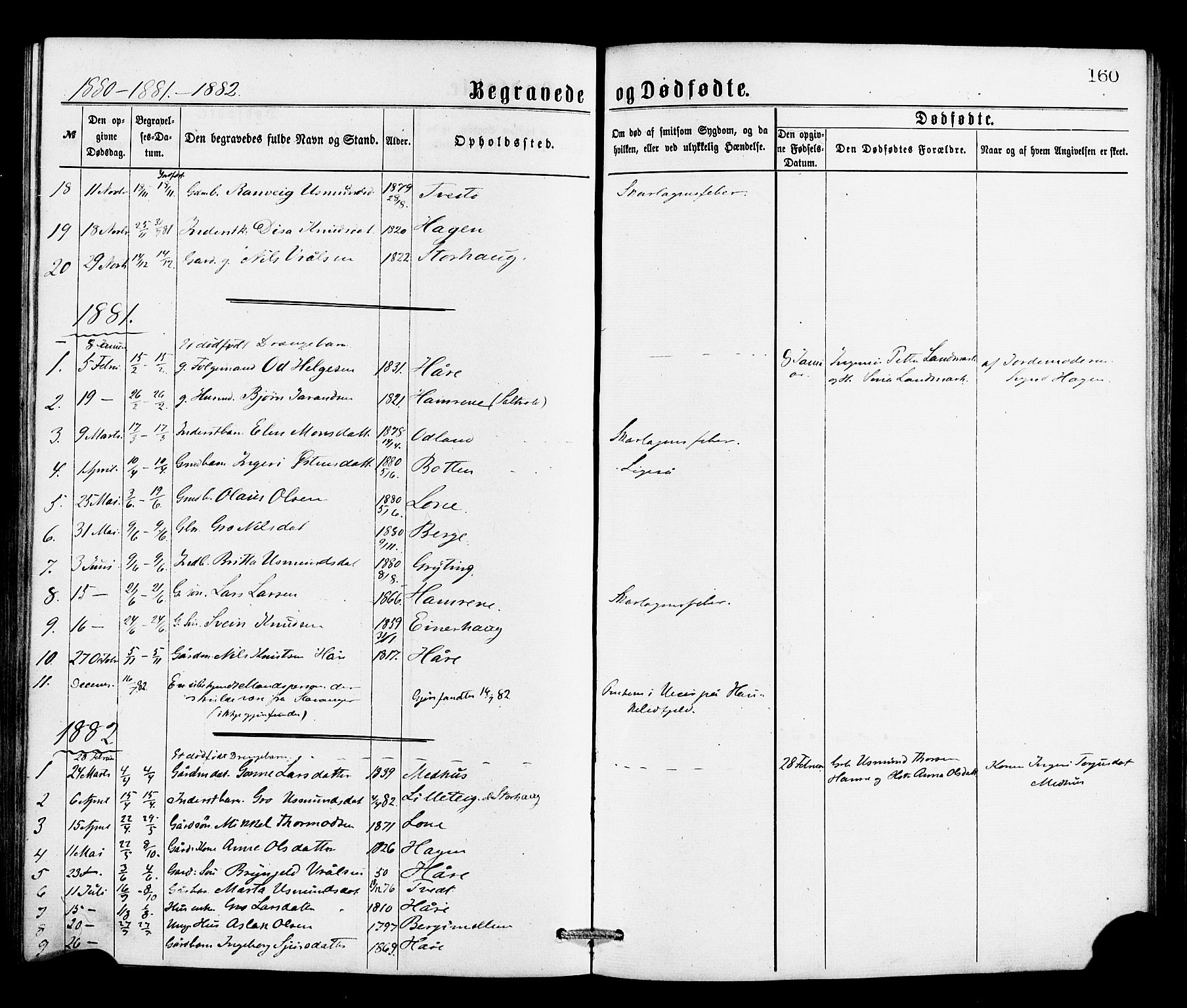 Røldal sokneprestembete, SAB/A-100247: Parish register (official) no. A 4, 1870-1886, p. 160