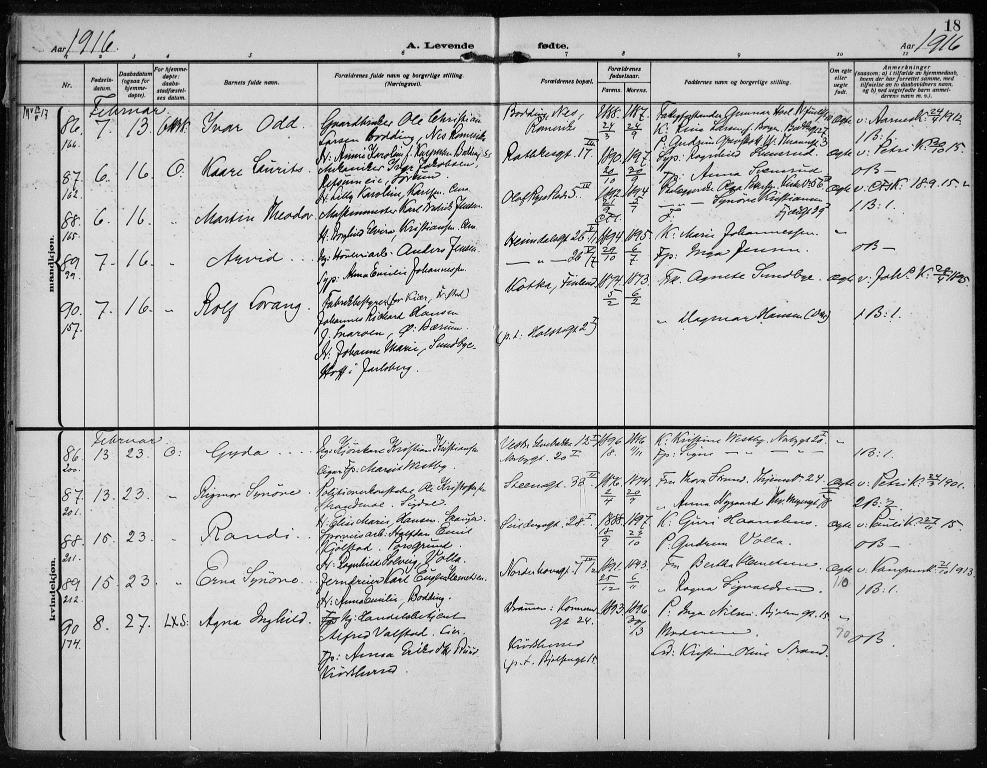 Rikshospitalet prestekontor Kirkebøker, AV/SAO-A-10309b/F/L0016: Parish register (official) no. 16, 1916-1918, p. 18