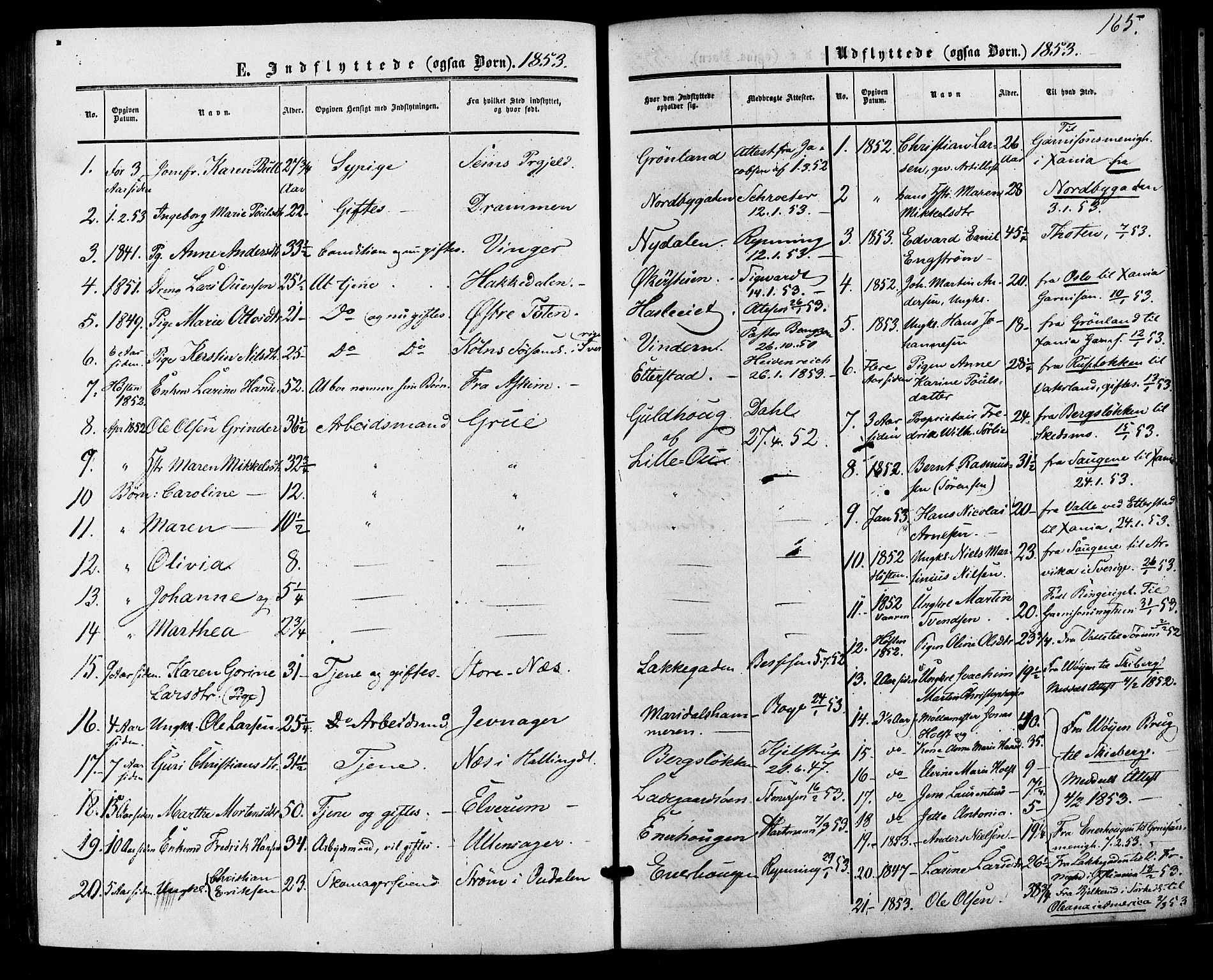 Vestre Aker prestekontor Kirkebøker, SAO/A-10025/F/Fa/L0001: Parish register (official) no. 1, 1853-1858, p. 165