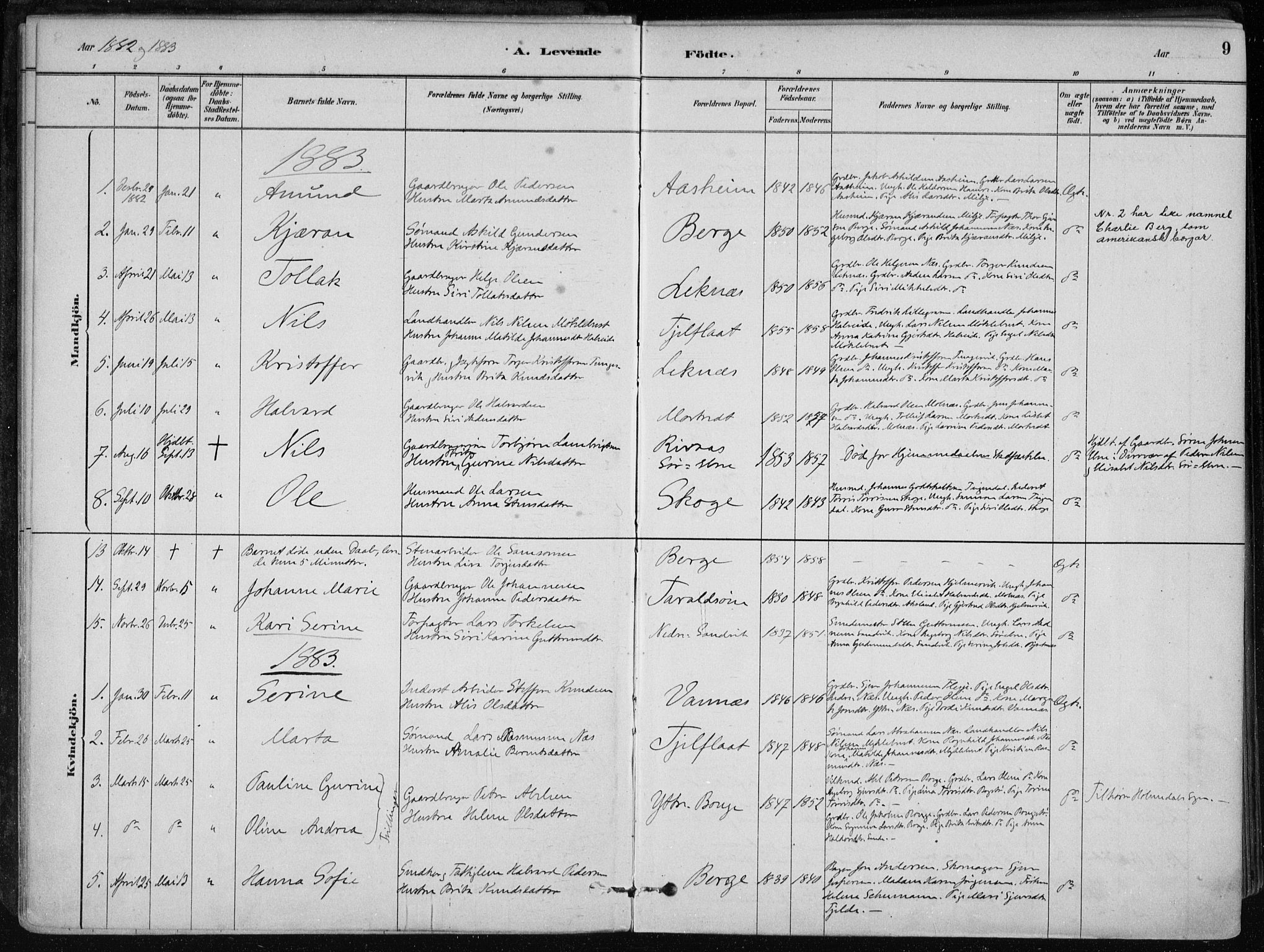 Skånevik sokneprestembete, AV/SAB-A-77801/H/Haa: Parish register (official) no. B 1, 1879-1914, p. 9