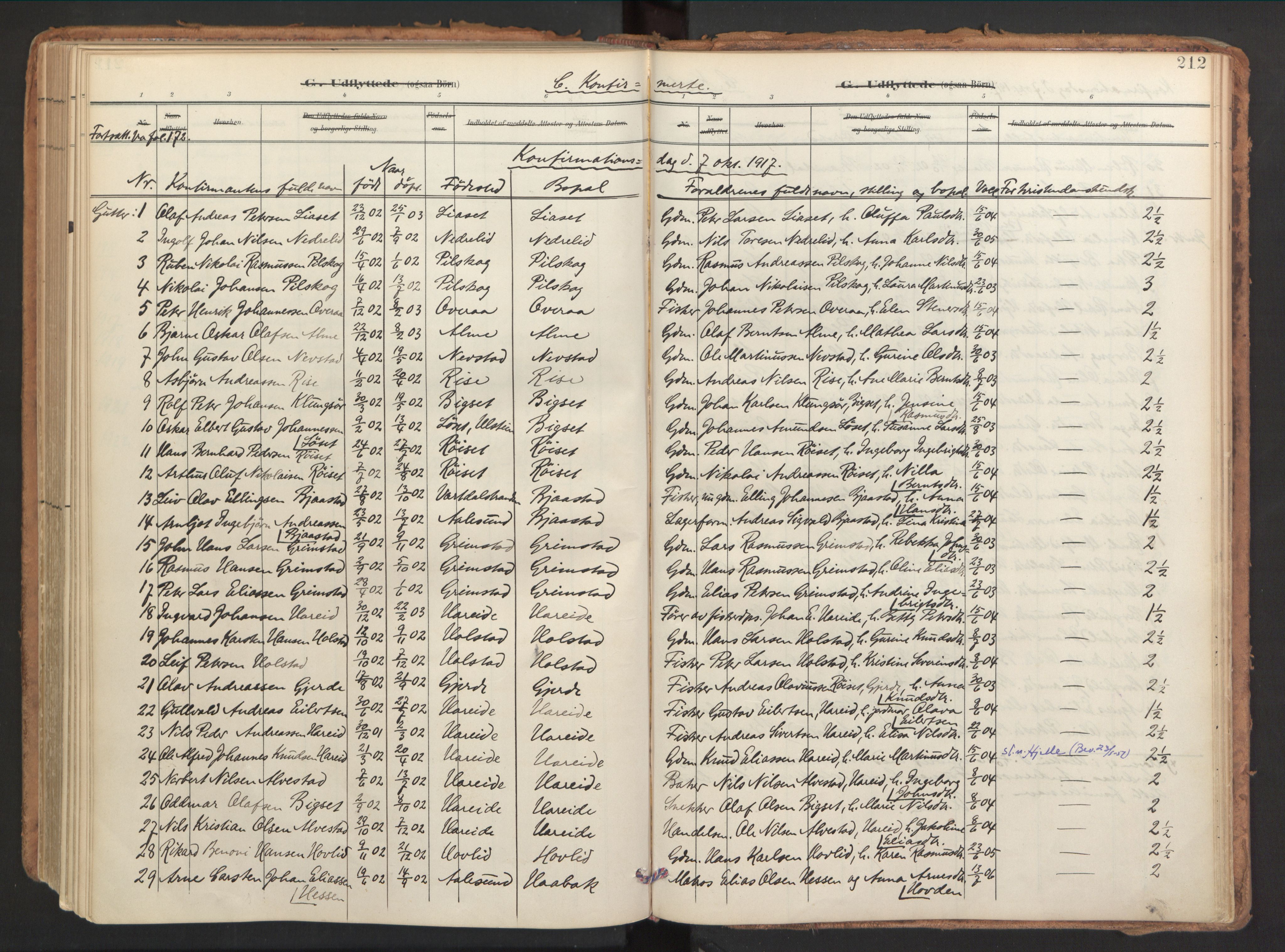 Ministerialprotokoller, klokkerbøker og fødselsregistre - Møre og Romsdal, SAT/A-1454/510/L0123: Parish register (official) no. 510A03, 1898-1922, p. 212