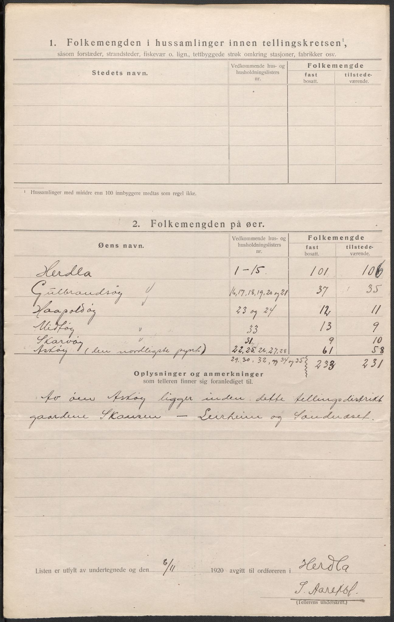 SAB, 1920 census for Herdla, 1920, p. 17