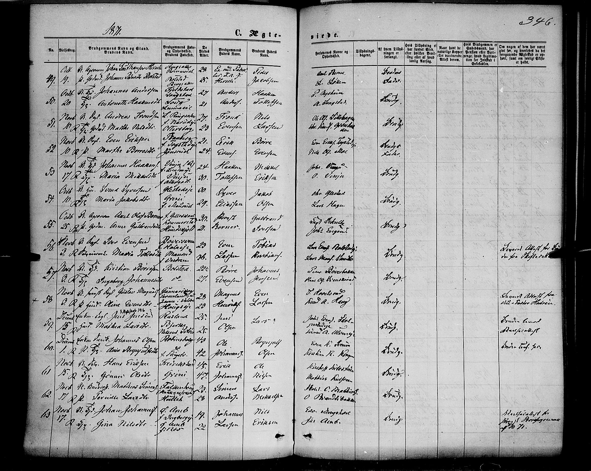 Ringsaker prestekontor, AV/SAH-PREST-014/K/Ka/L0011: Parish register (official) no. 11, 1870-1878, p. 346