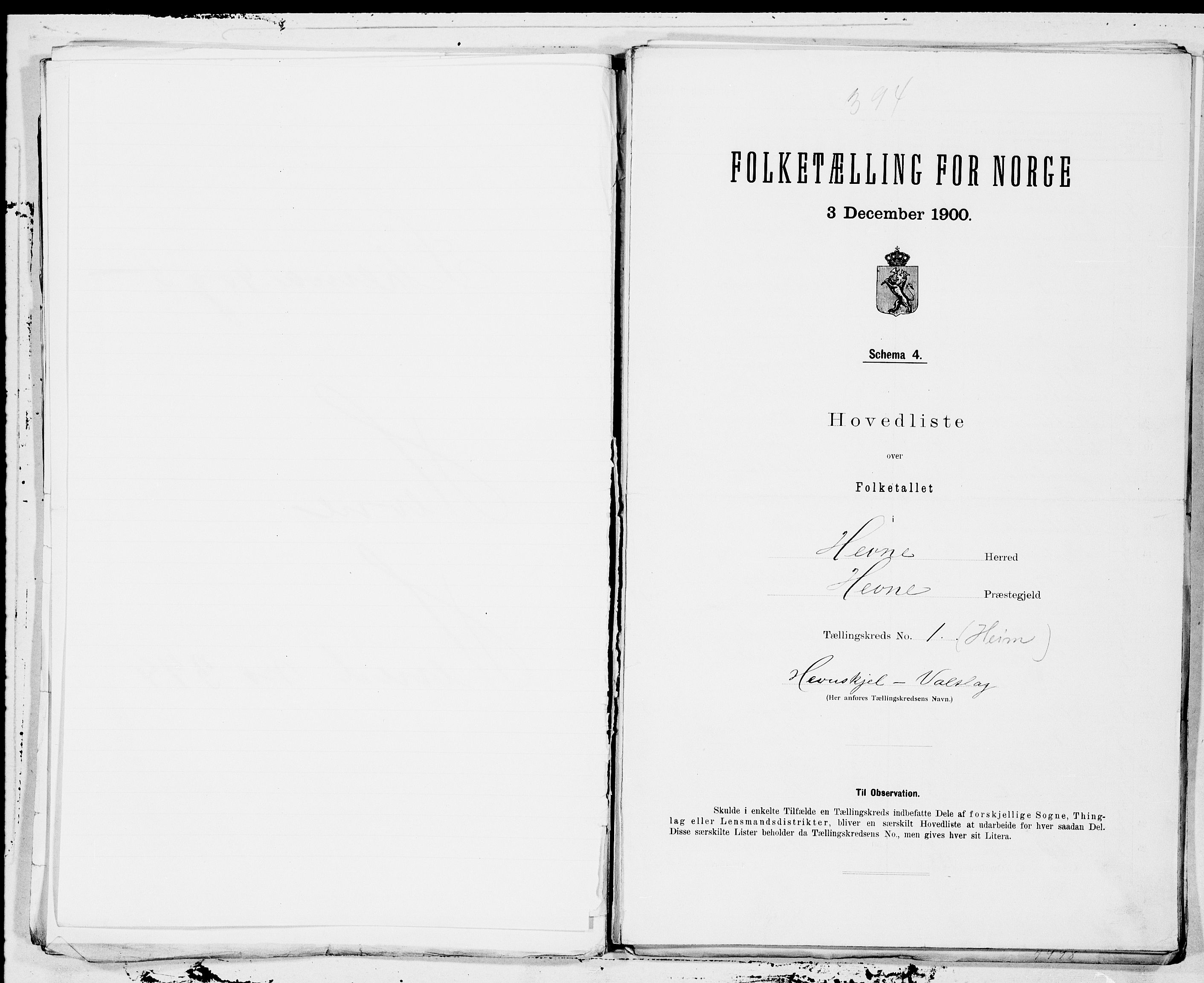 SAT, 1900 census for Hemne, 1900, p. 2