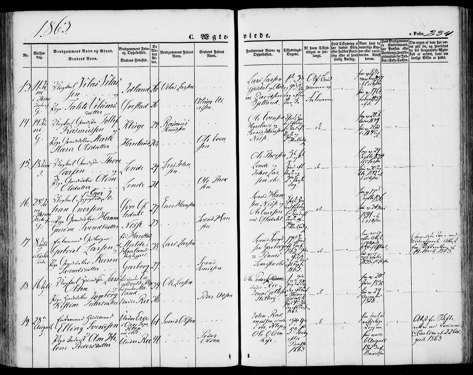 Lye sokneprestkontor, SAST/A-101794/001/30BA/L0007: Parish register (official) no. A 6, 1856-1871, p. 234