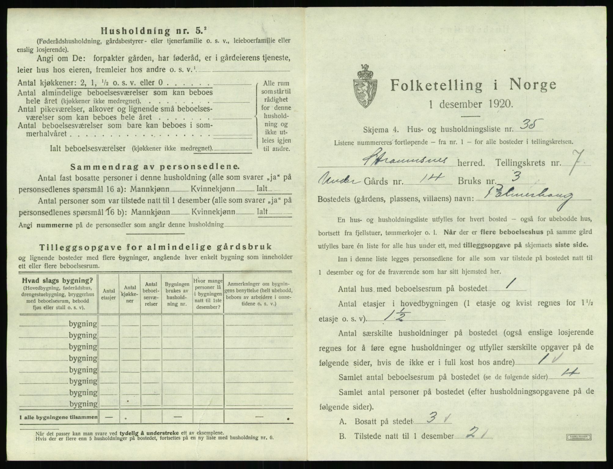 SAT, 1920 census for Straumsnes, 1920, p. 479