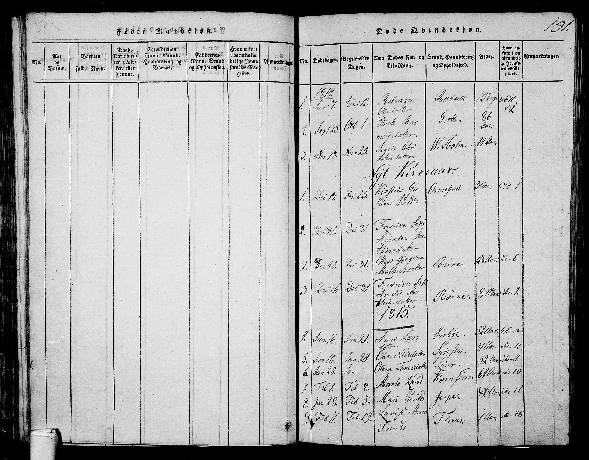 Våle kirkebøker, AV/SAKO-A-334/G/Ga/L0001: Parish register (copy) no. I 1, 1814-1824, p. 190-191