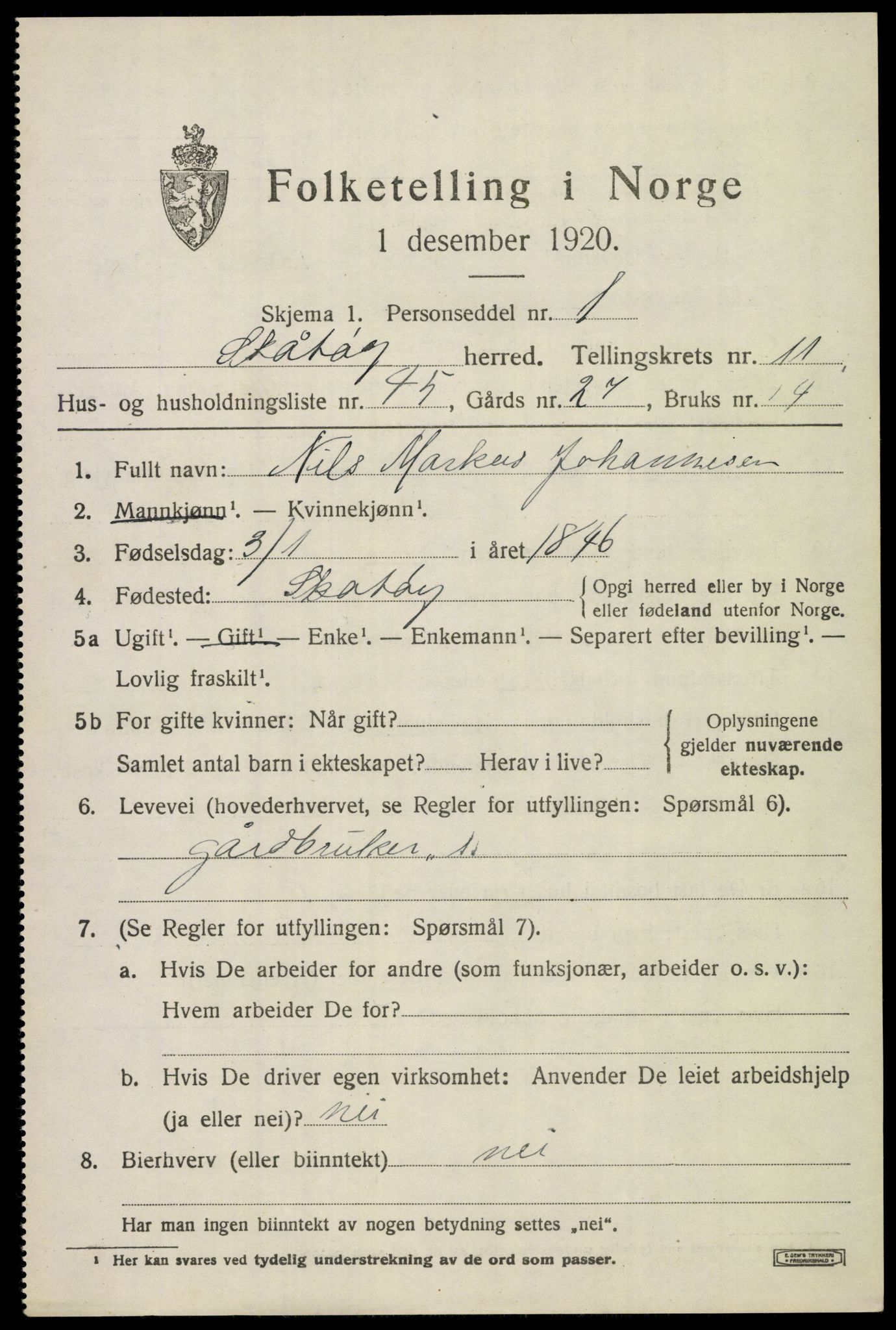 SAKO, 1920 census for Skåtøy, 1920, p. 8022