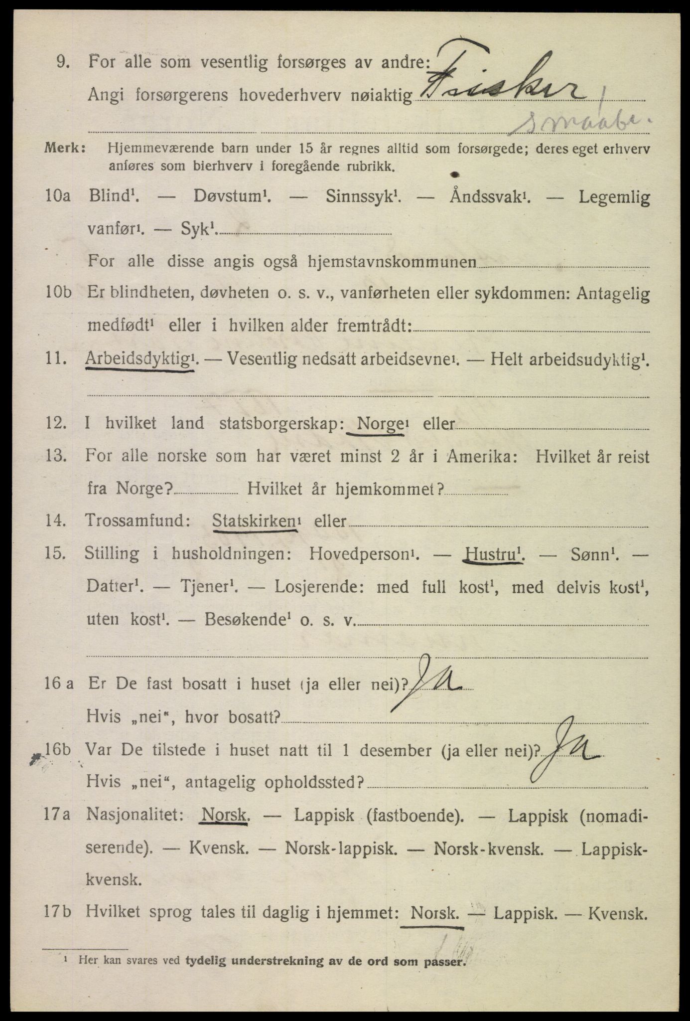 SAT, 1920 census for Sortland, 1920, p. 5685