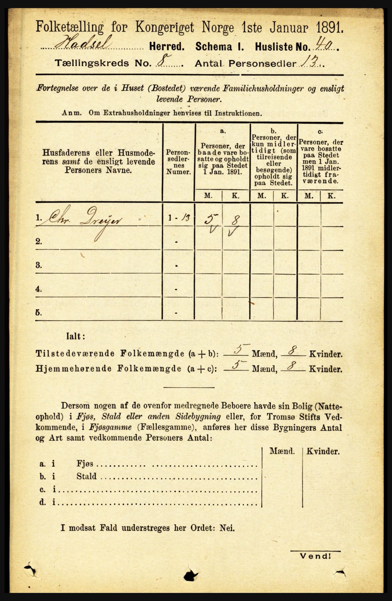 RA, 1891 census for 1866 Hadsel, 1891, p. 3571