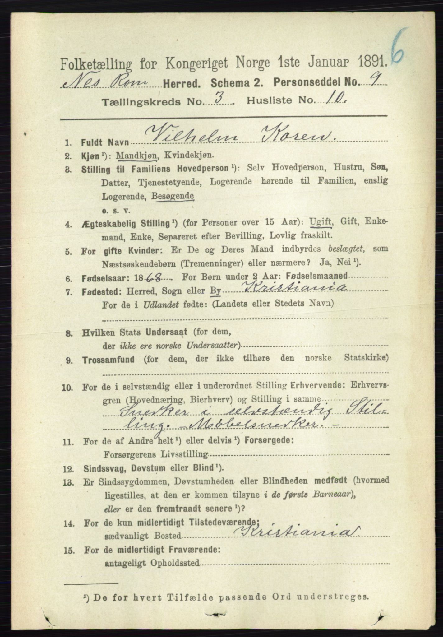 RA, 1891 census for 0236 Nes, 1891, p. 1663