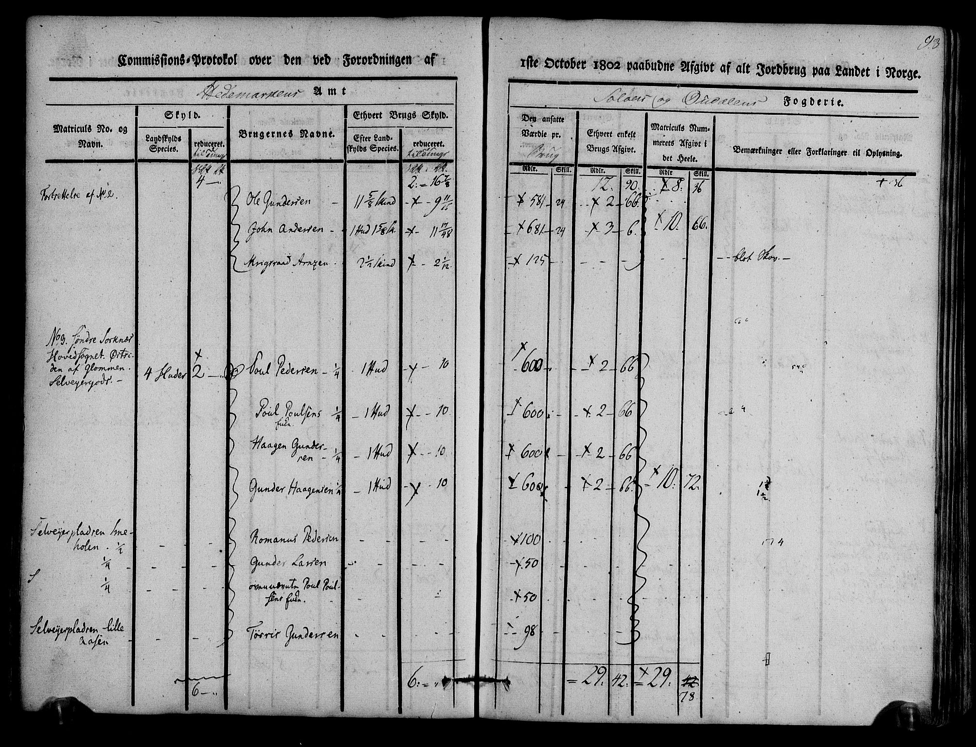 Rentekammeret inntil 1814, Realistisk ordnet avdeling, AV/RA-EA-4070/N/Ne/Nea/L0025: Solør og Odal fogderi. Kommisjonsprotokoll, 1803, p. 96