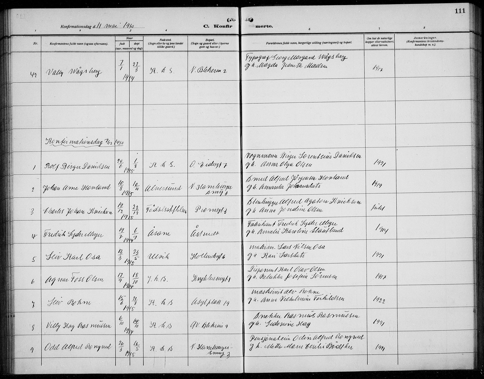 Korskirken sokneprestembete, AV/SAB-A-76101/H/Hab: Parish register (copy) no. C 6, 1918-1941, p. 111