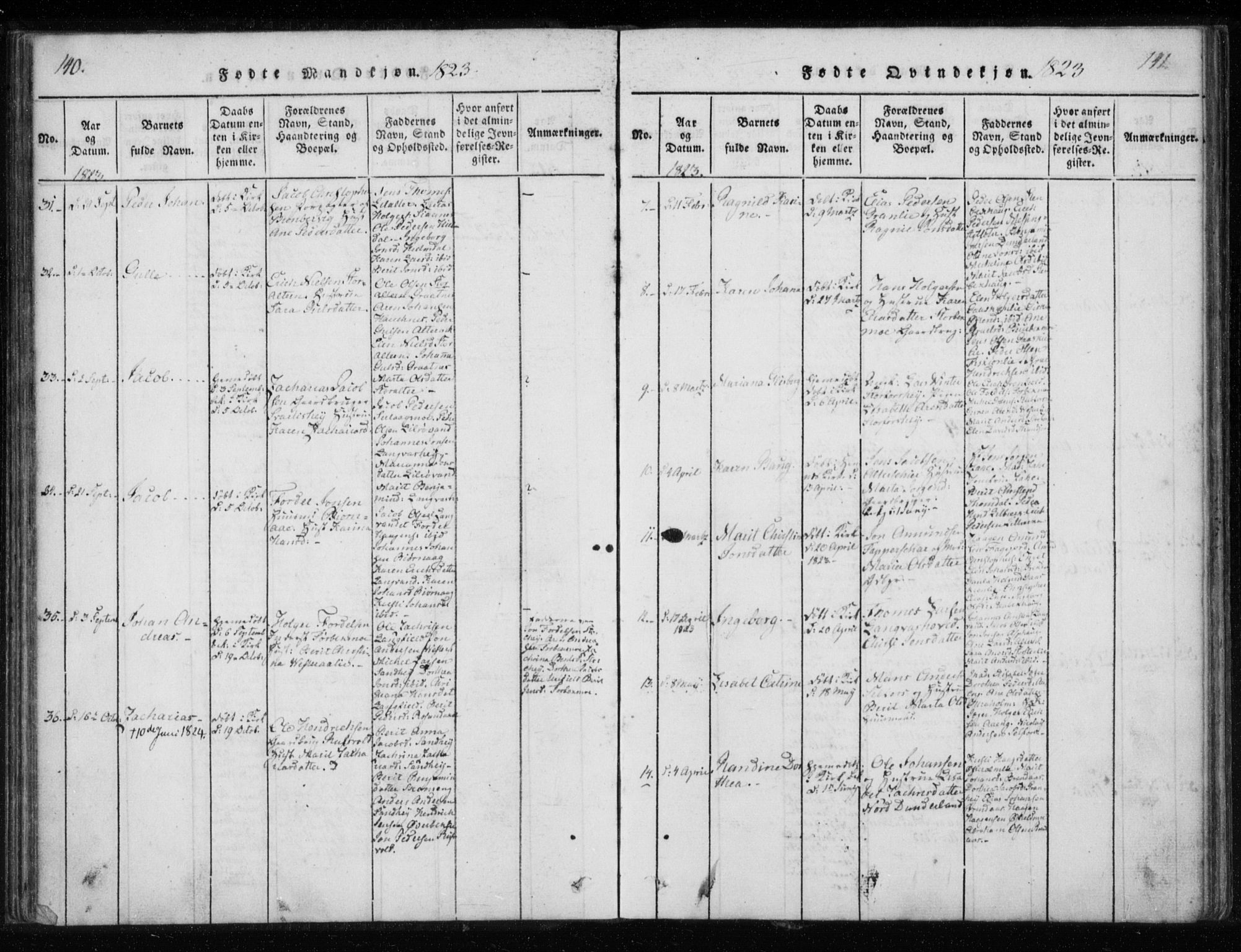 Ministerialprotokoller, klokkerbøker og fødselsregistre - Nordland, SAT/A-1459/825/L0353: Parish register (official) no. 825A07, 1820-1826, p. 140-141