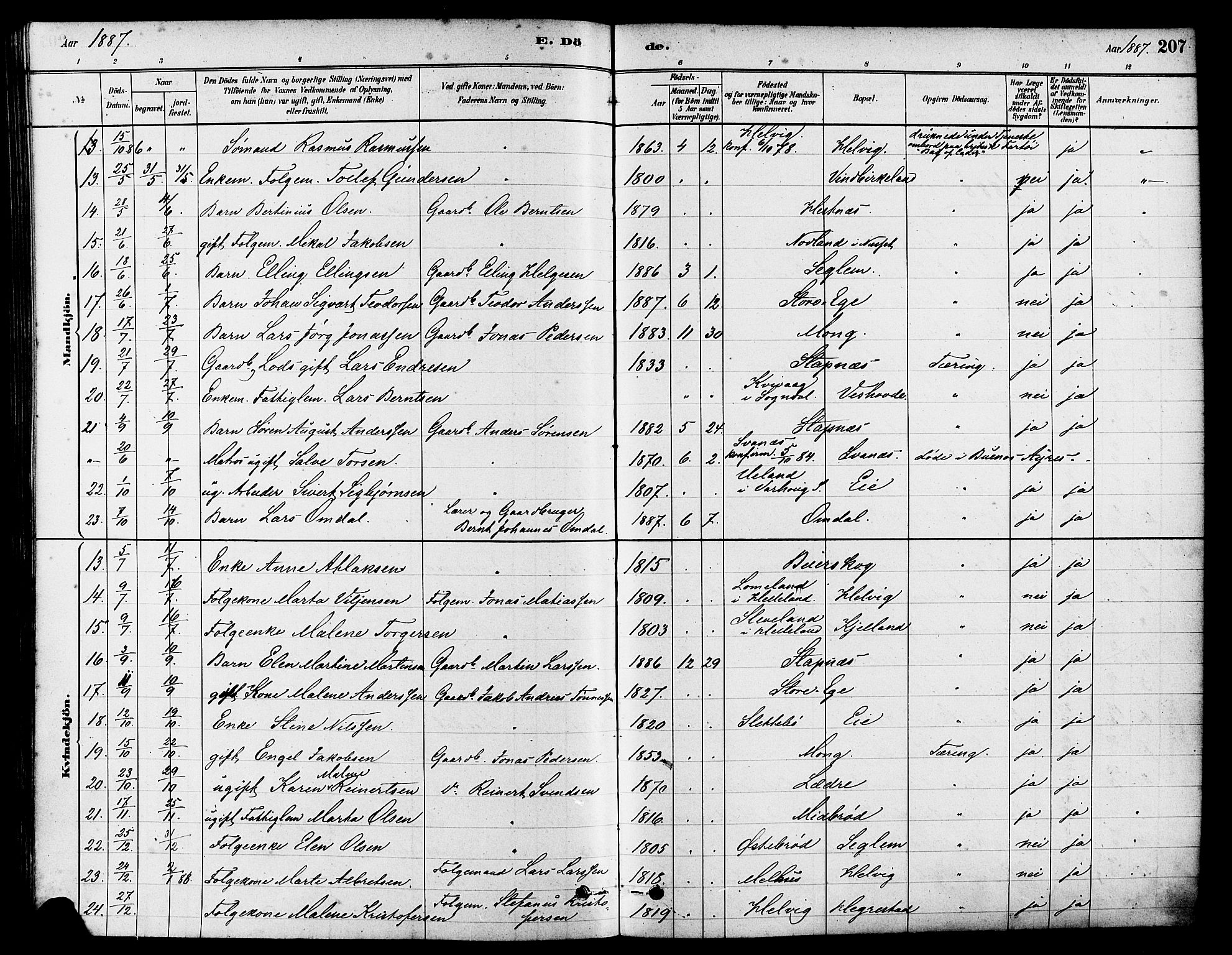 Eigersund sokneprestkontor, AV/SAST-A-101807/S08/L0017: Parish register (official) no. A 14, 1879-1892, p. 207