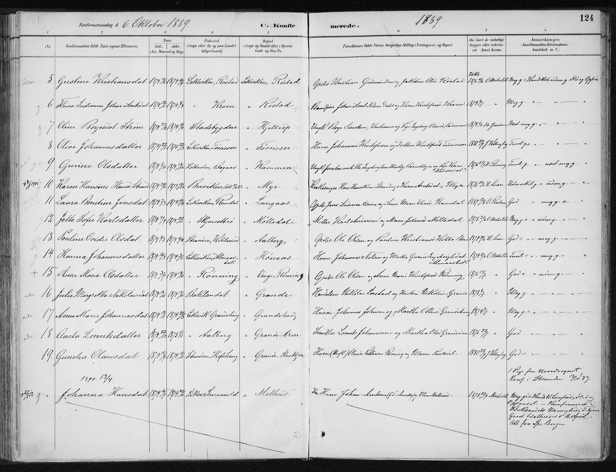 Ministerialprotokoller, klokkerbøker og fødselsregistre - Nord-Trøndelag, SAT/A-1458/701/L0010: Parish register (official) no. 701A10, 1883-1899, p. 124