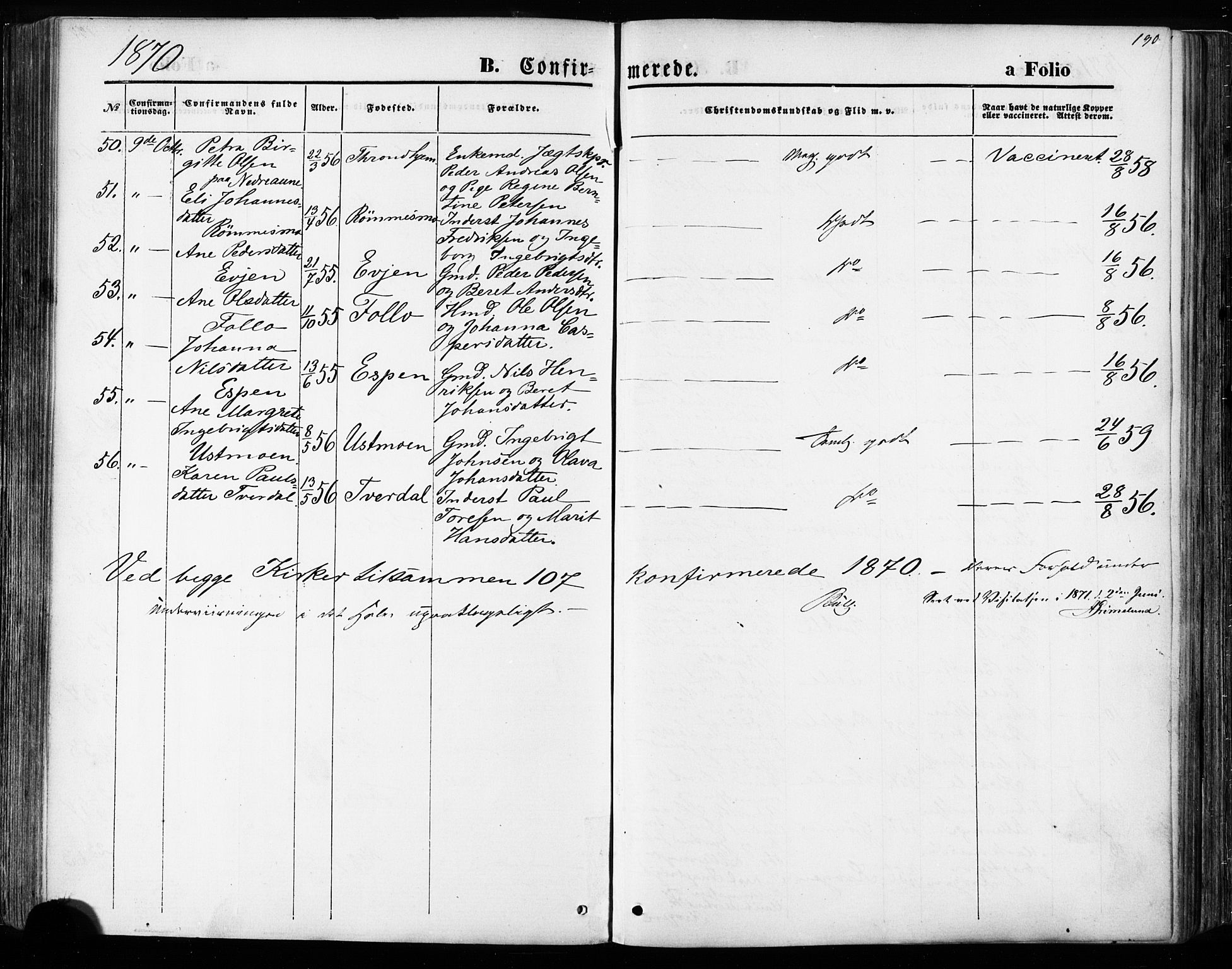 Ministerialprotokoller, klokkerbøker og fødselsregistre - Sør-Trøndelag, SAT/A-1456/668/L0807: Parish register (official) no. 668A07, 1870-1880, p. 190
