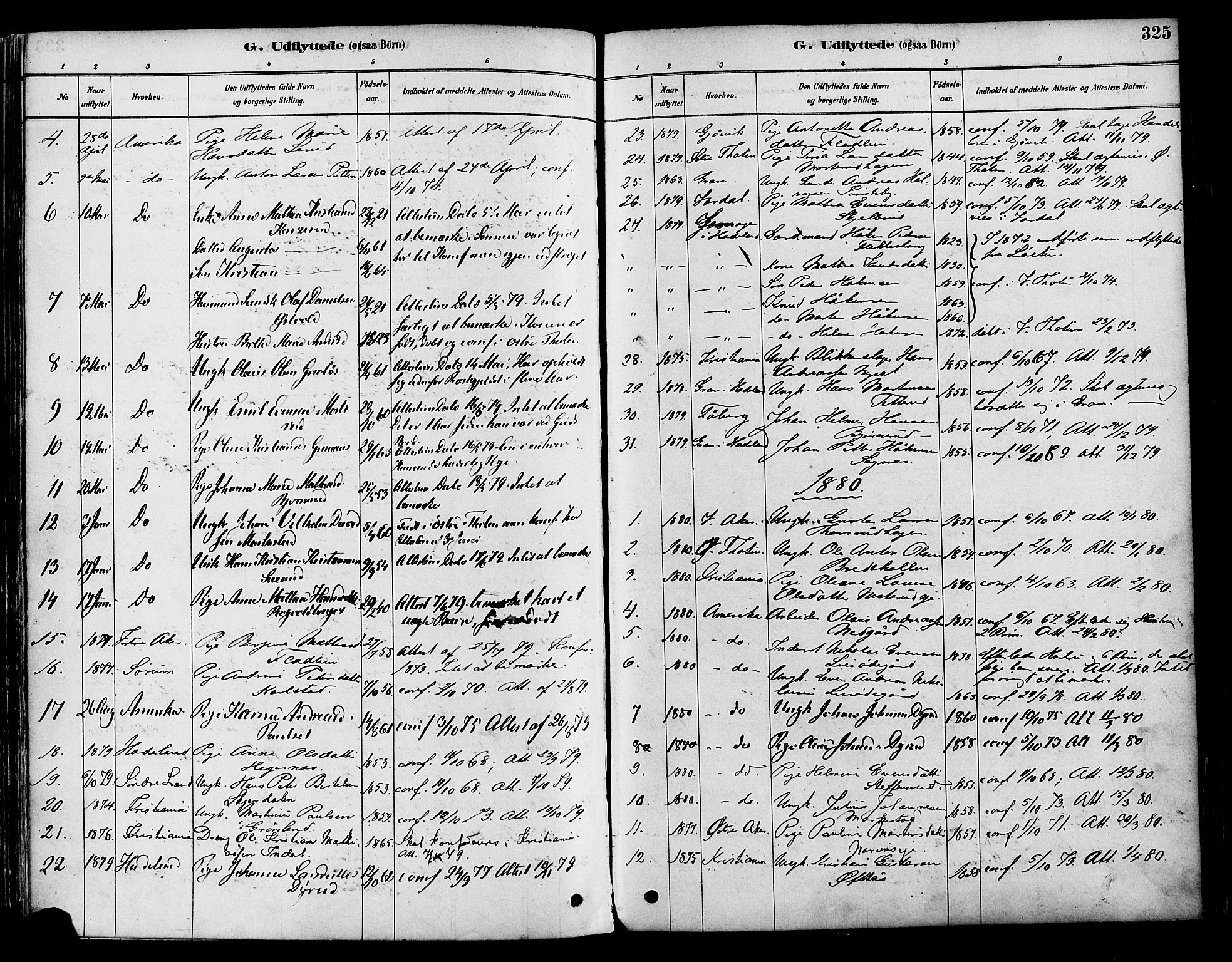 Vestre Toten prestekontor, SAH/PREST-108/H/Ha/Haa/L0009: Parish register (official) no. 9, 1878-1894, p. 325