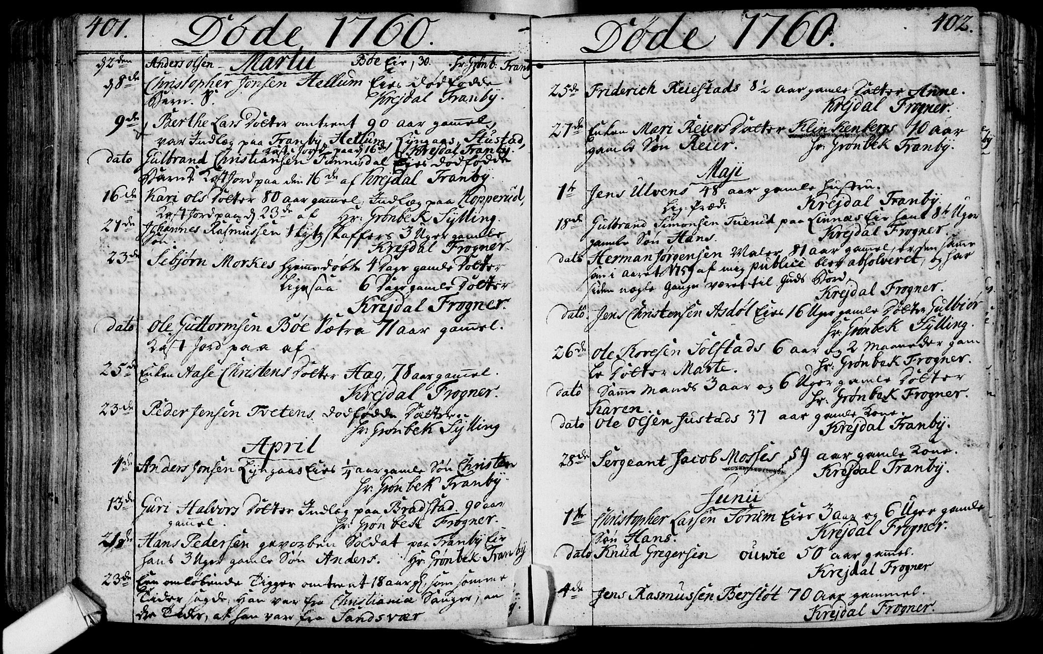 Lier kirkebøker, AV/SAKO-A-230/F/Fa/L0004: Parish register (official) no. I 4, 1749-1764, p. 401-402