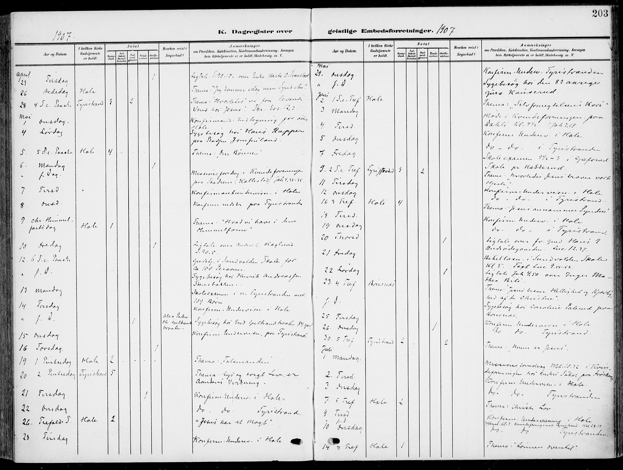 Hole kirkebøker, AV/SAKO-A-228/F/Fa/L0010: Parish register (official) no. I 10, 1907-1917, p. 203