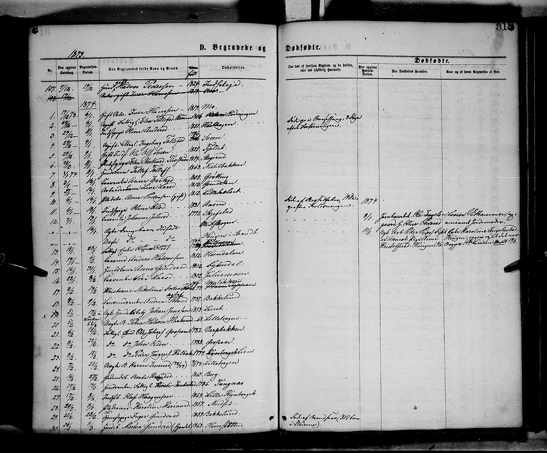 Elverum prestekontor, SAH/PREST-044/H/Ha/Haa/L0011: Parish register (official) no. 11, 1869-1879, p. 318