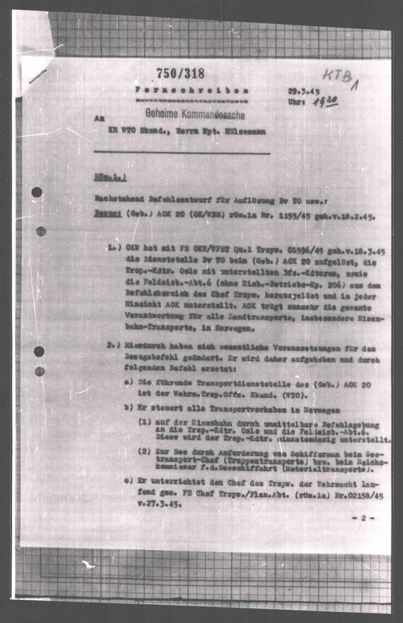 Forsvarets Overkommando. 2 kontor. Arkiv 11.4. Spredte tyske arkivsaker, AV/RA-RAFA-7031/D/Dar/Dara/L0008: Krigsdagbøker for 20. Gebirgs-Armee-Oberkommando (AOK 20), 1945, p. 764