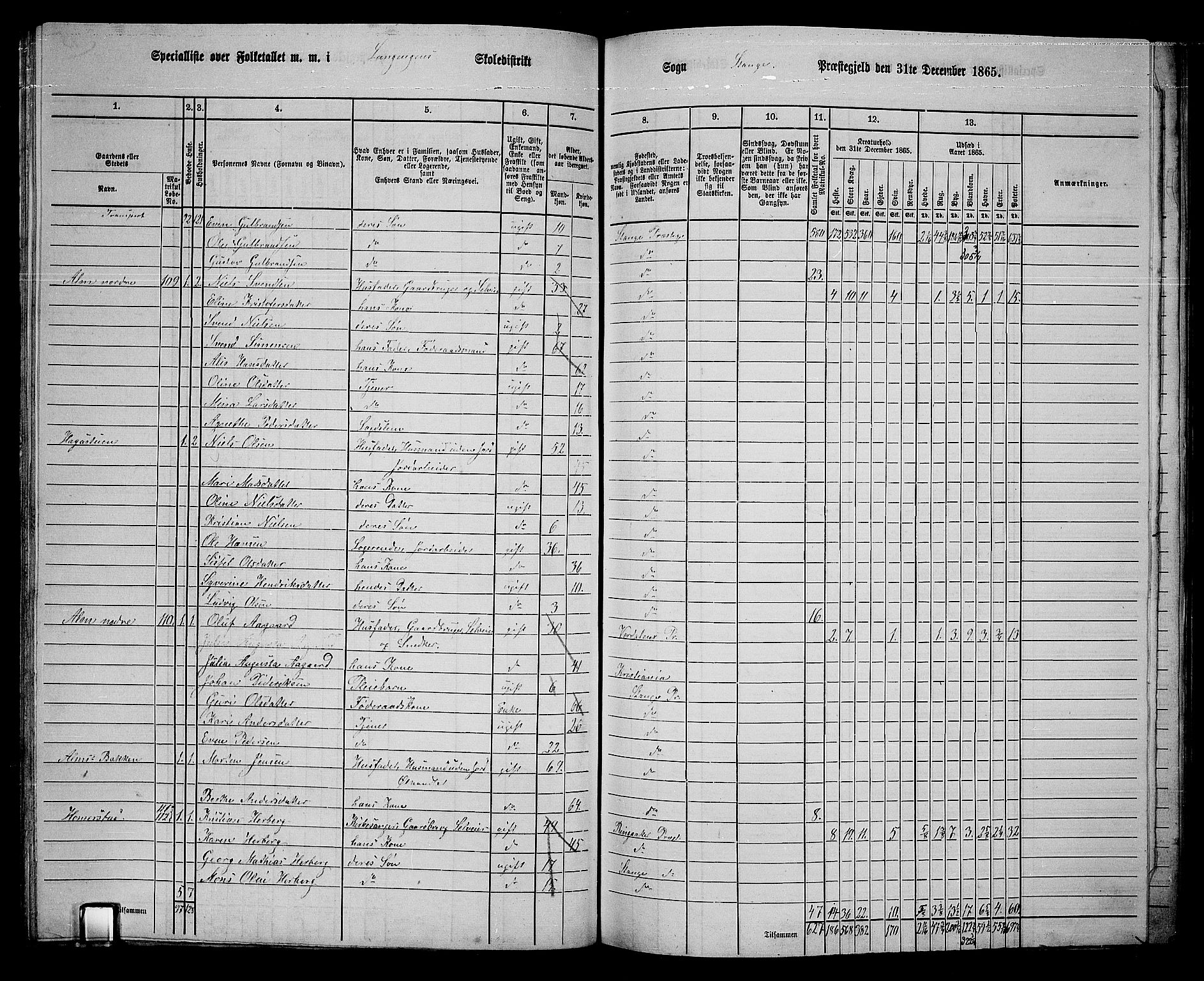 RA, 1865 census for Stange, 1865, p. 125