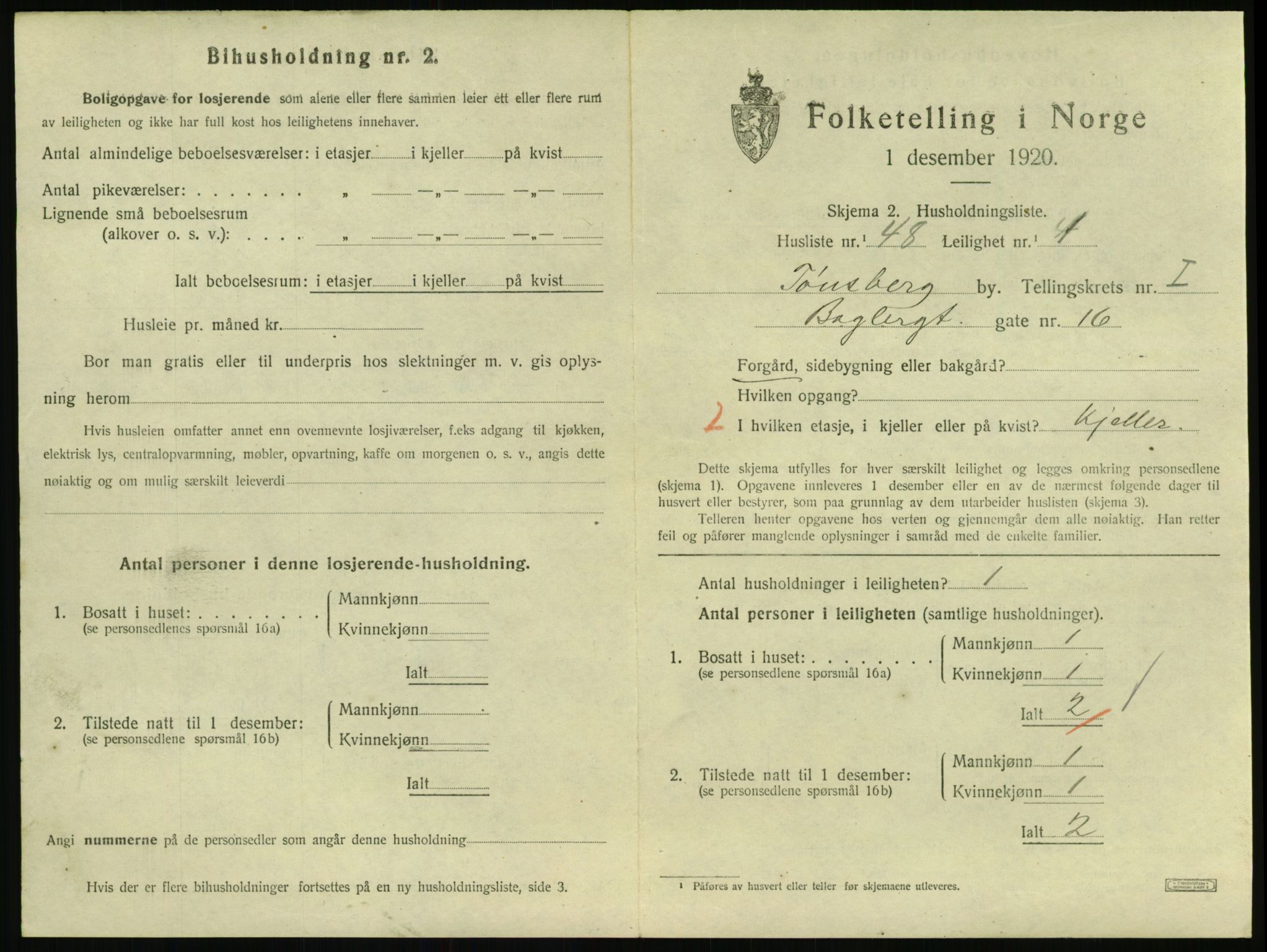 SAKO, 1920 census for Tønsberg, 1920, p. 2773