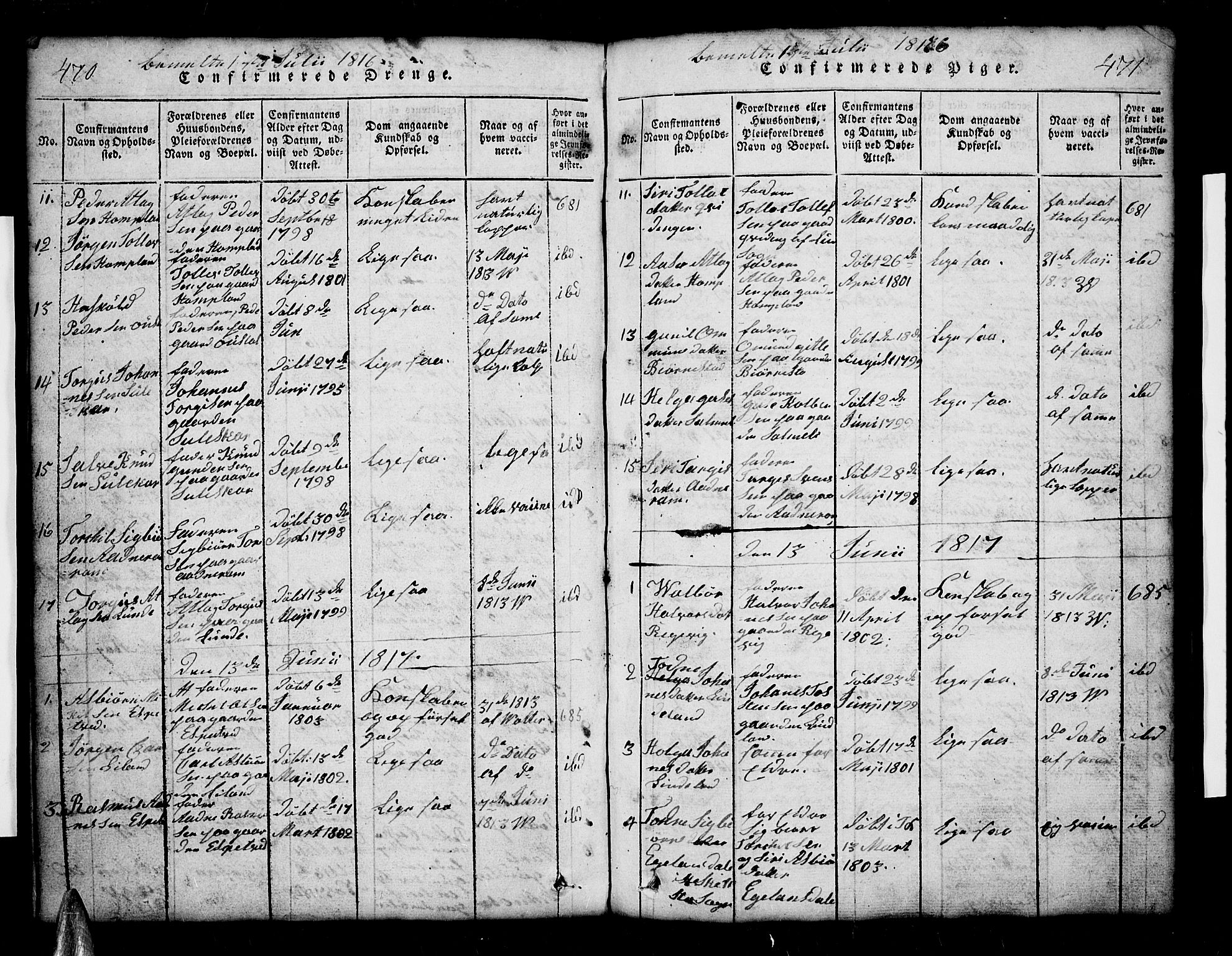 Sirdal sokneprestkontor, SAK/1111-0036/F/Fb/Fbb/L0001: Parish register (copy) no. B 1, 1815-1834, p. 470-471