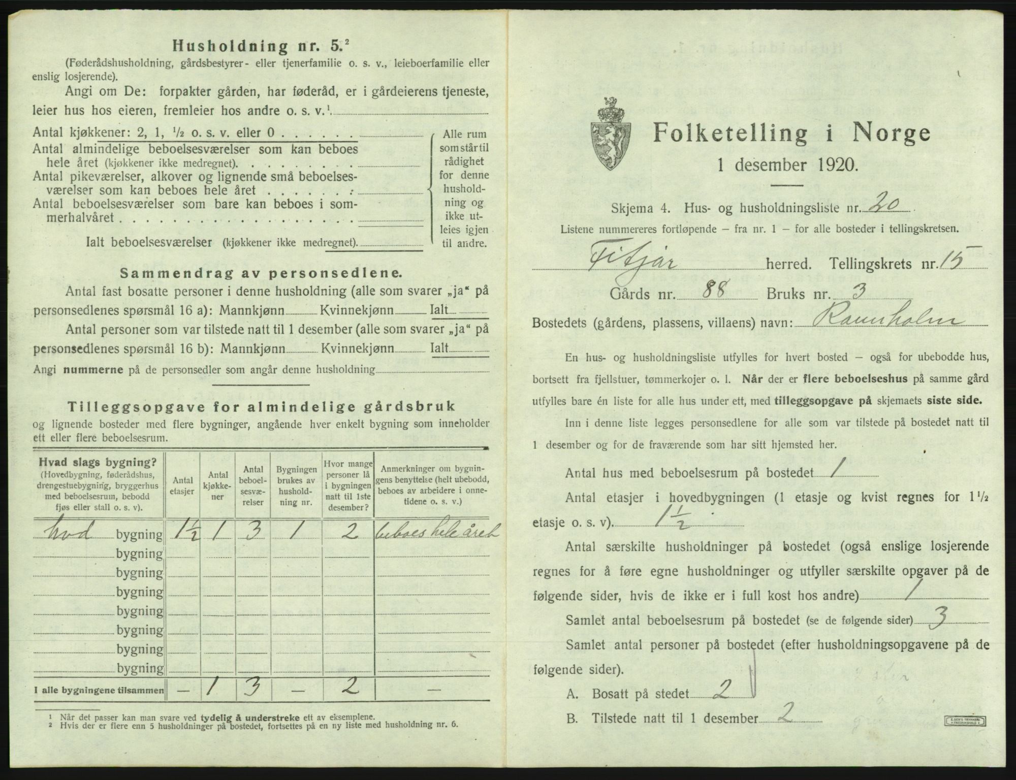 SAB, 1920 census for Fitjar, 1920, p. 934