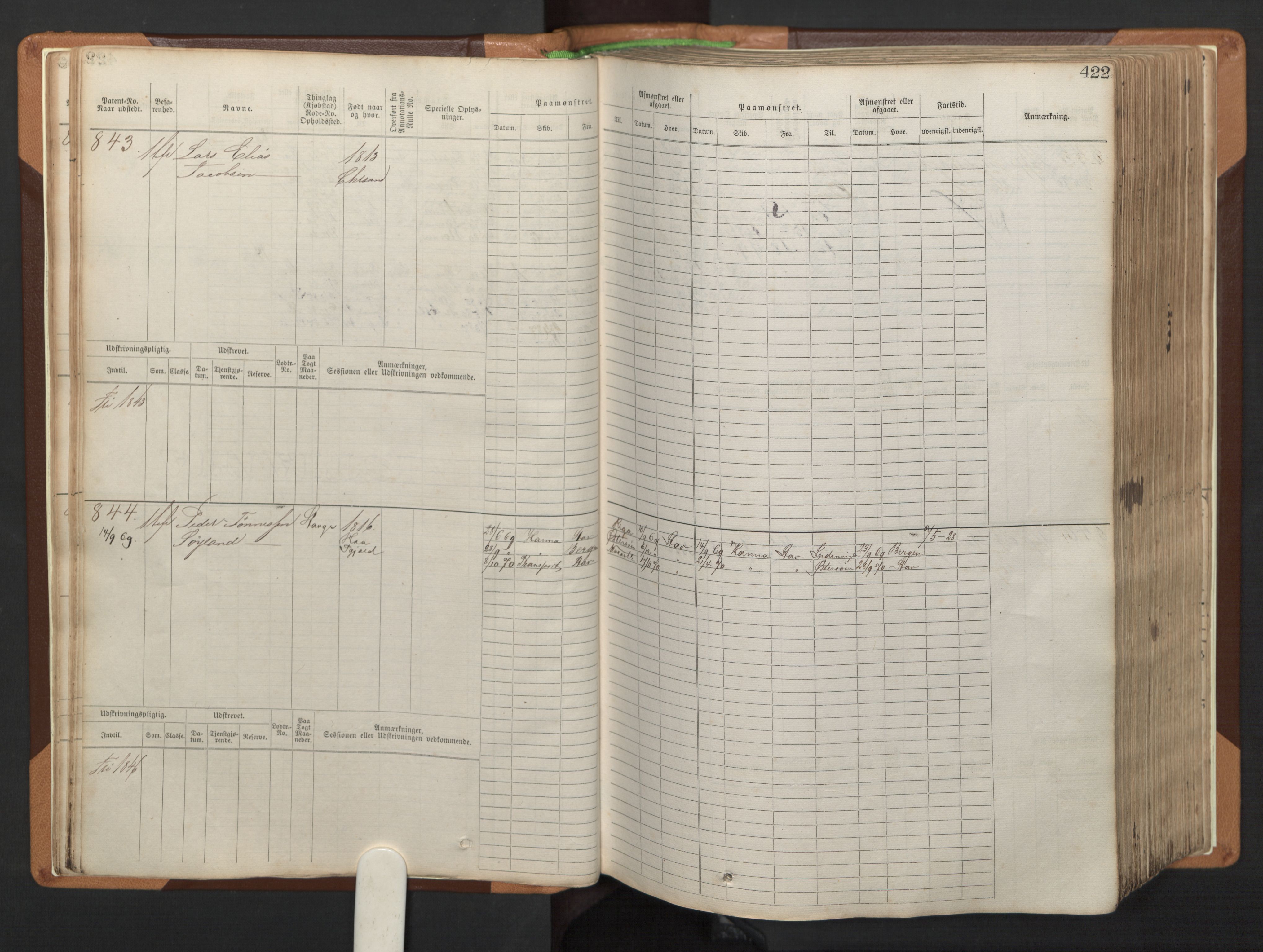 Stavanger sjømannskontor, AV/SAST-A-102006/F/Fb/Fbb/L0005: Sjøfartshovedrulle, patentnr. 793-1606 (del 2), 1869-1880, p. 28