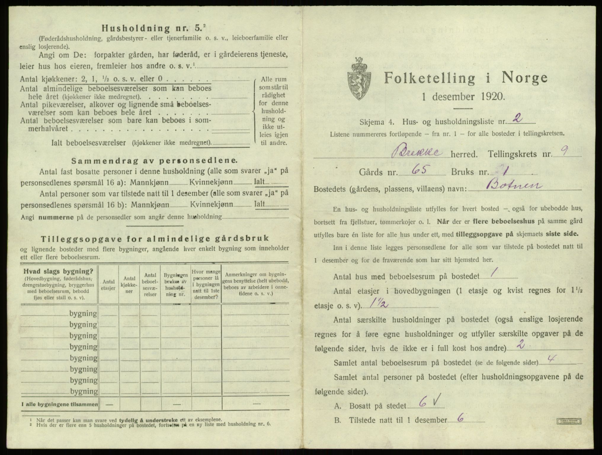 SAB, 1920 census for Brekke, 1920, p. 279