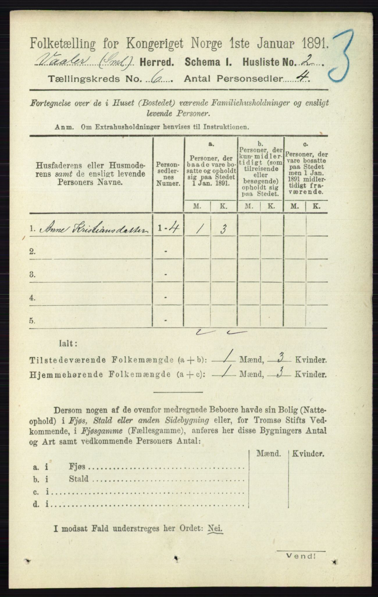 RA, 1891 census for 0137 Våler, 1891, p. 2257