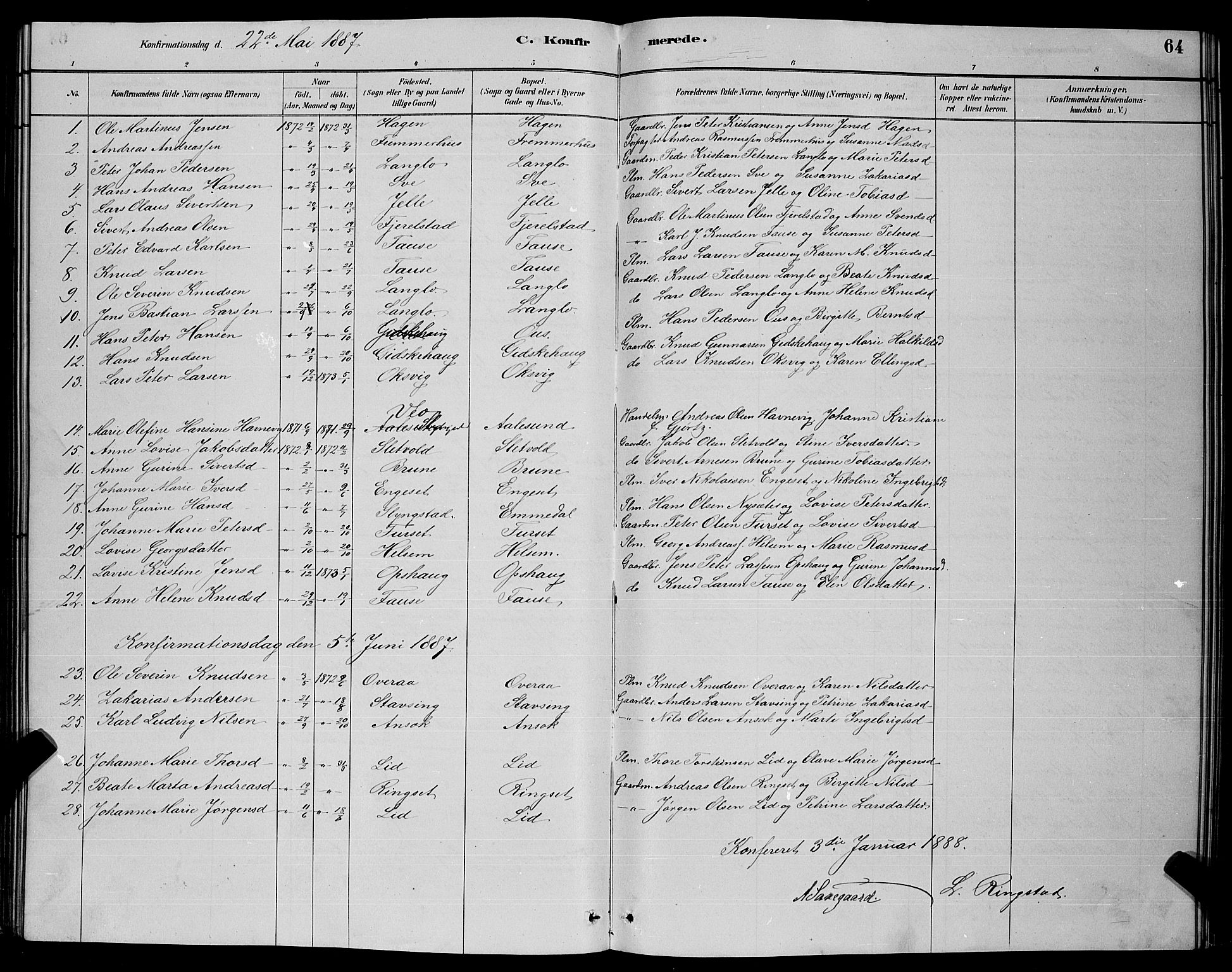 Ministerialprotokoller, klokkerbøker og fødselsregistre - Møre og Romsdal, AV/SAT-A-1454/520/L0292: Parish register (copy) no. 520C04, 1882-1901, p. 64