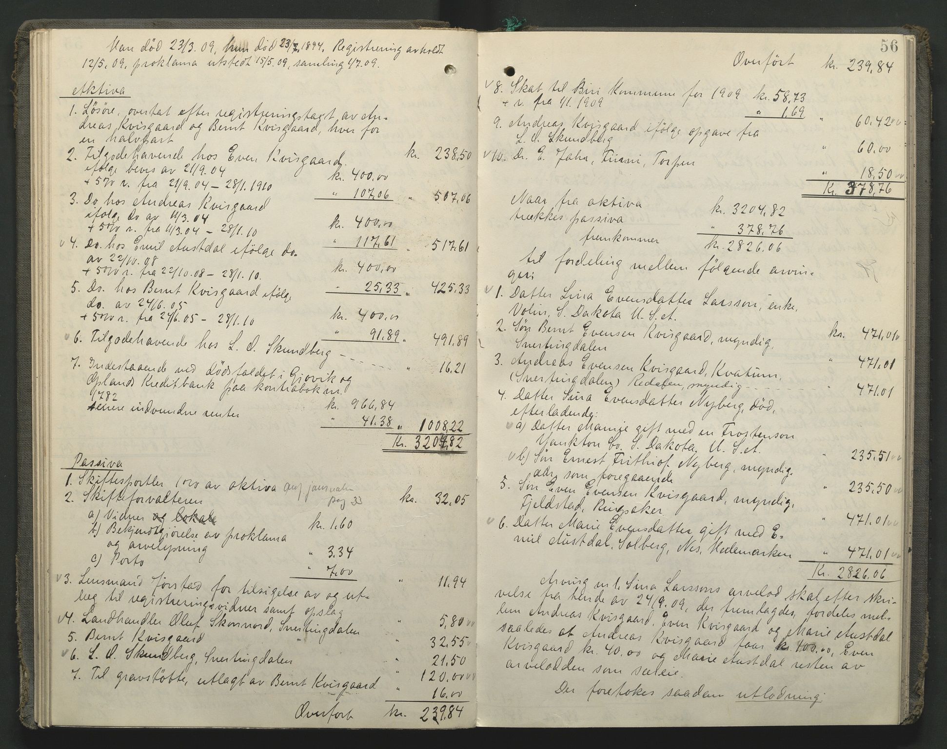 Toten tingrett, AV/SAH-TING-006/J/Jb/L0009: Skifteutlodningsprotokoll - Biri, 1904-1921, p. 56
