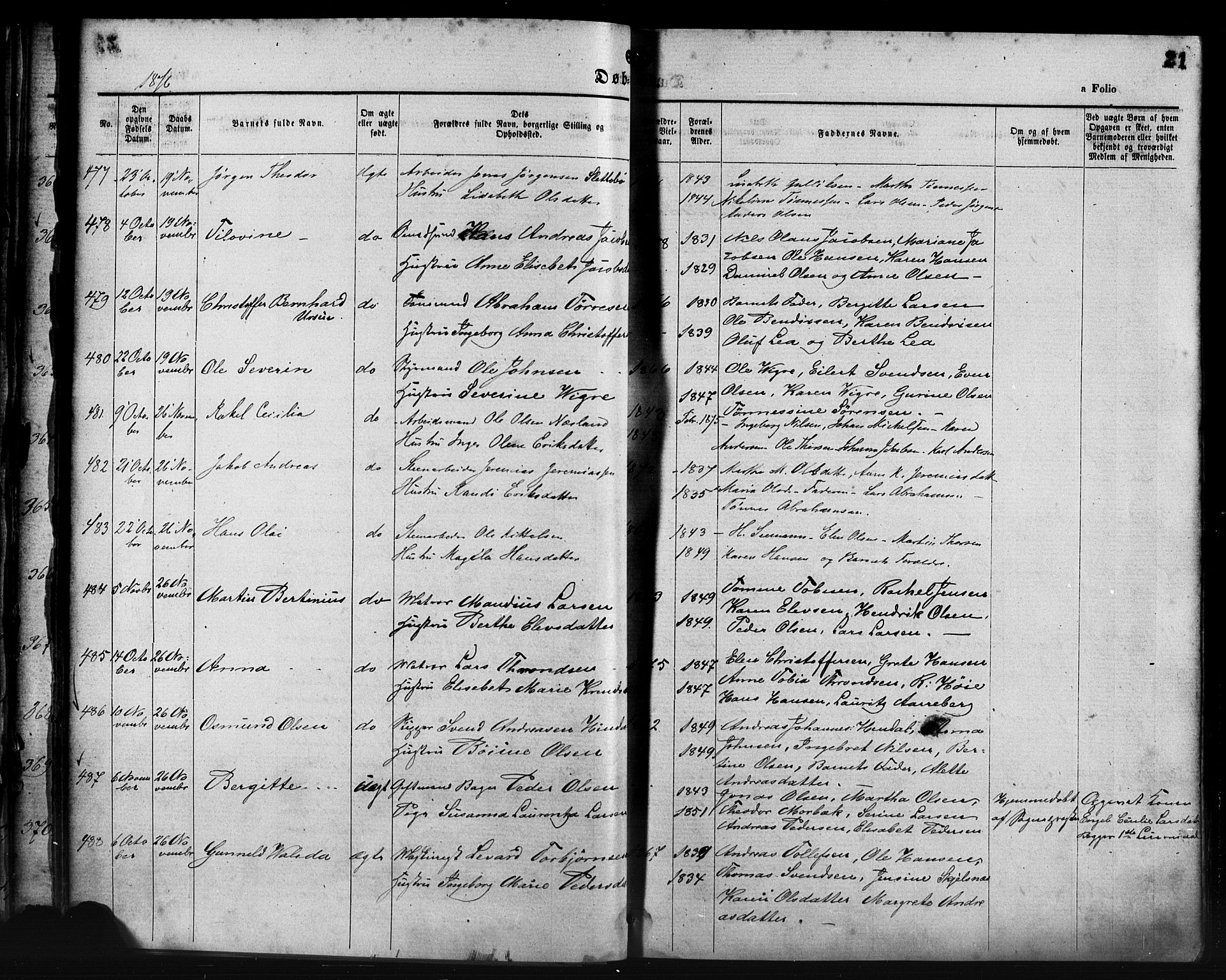 St. Petri sokneprestkontor, AV/SAST-A-101813/001/30/30BA/L0014: Parish register (official) no. A 14, 1876-1879, p. 21