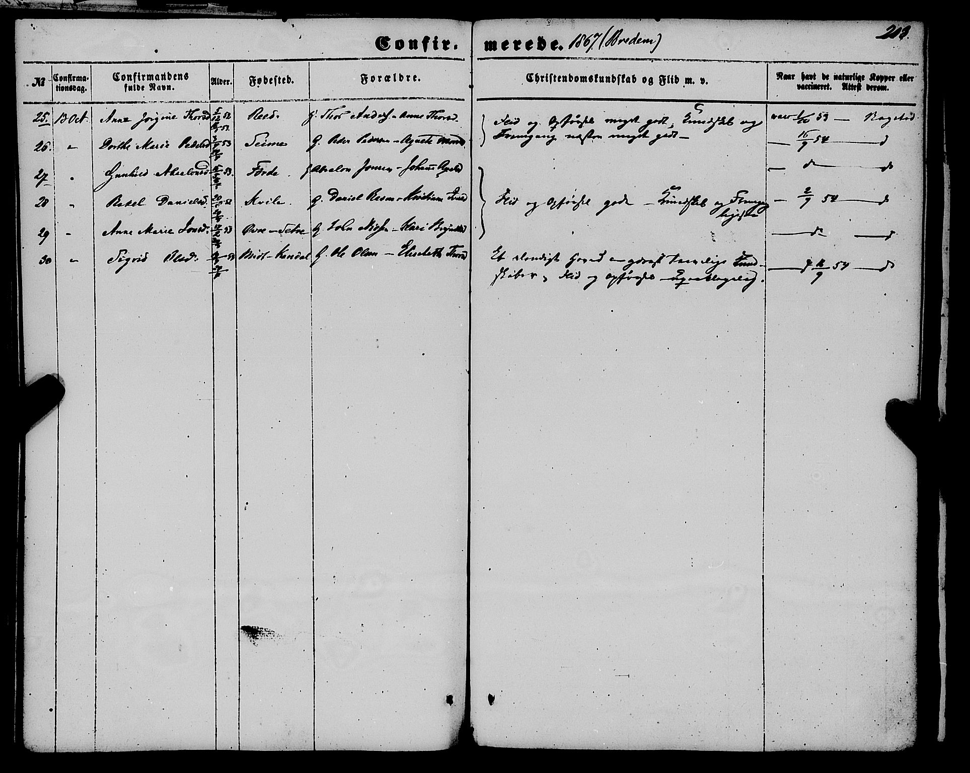 Gloppen sokneprestembete, AV/SAB-A-80101/H/Haa/Haaa/L0009: Parish register (official) no. A 9, 1855-1870, p. 203