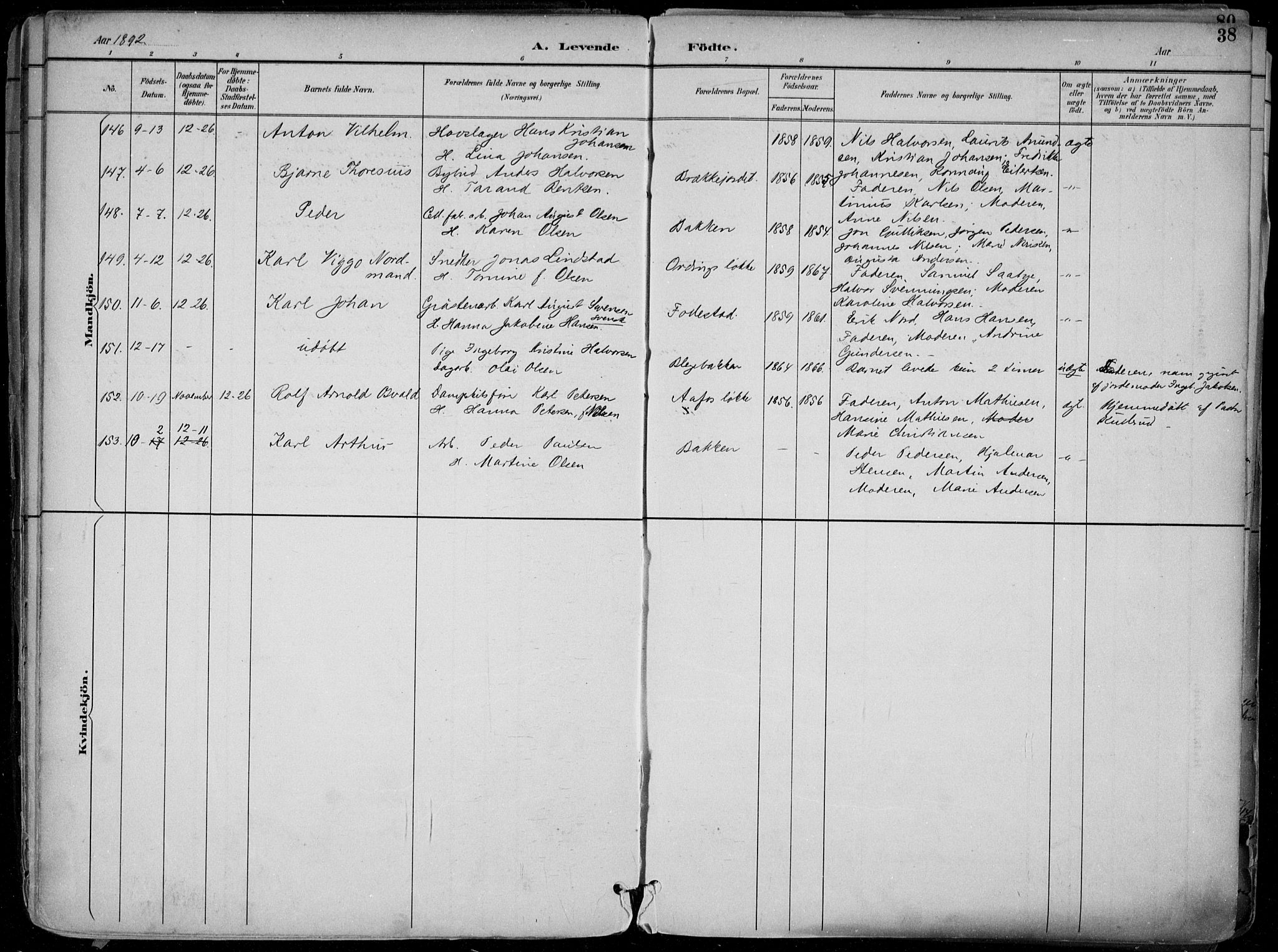 Skien kirkebøker, SAKO/A-302/F/Fa/L0010: Parish register (official) no. 10, 1891-1899, p. 38