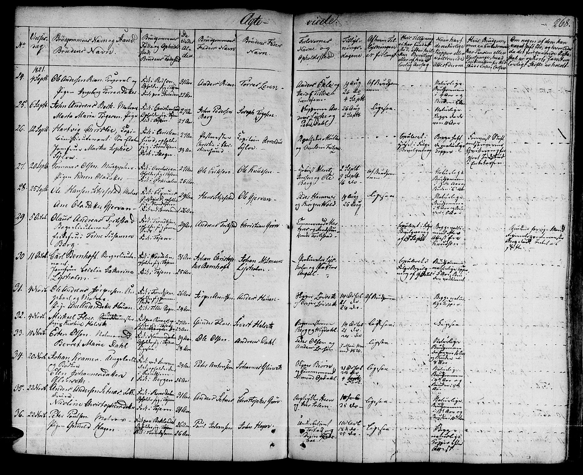 Ministerialprotokoller, klokkerbøker og fødselsregistre - Sør-Trøndelag, SAT/A-1456/601/L0045: Parish register (official) no. 601A13, 1821-1831, p. 268