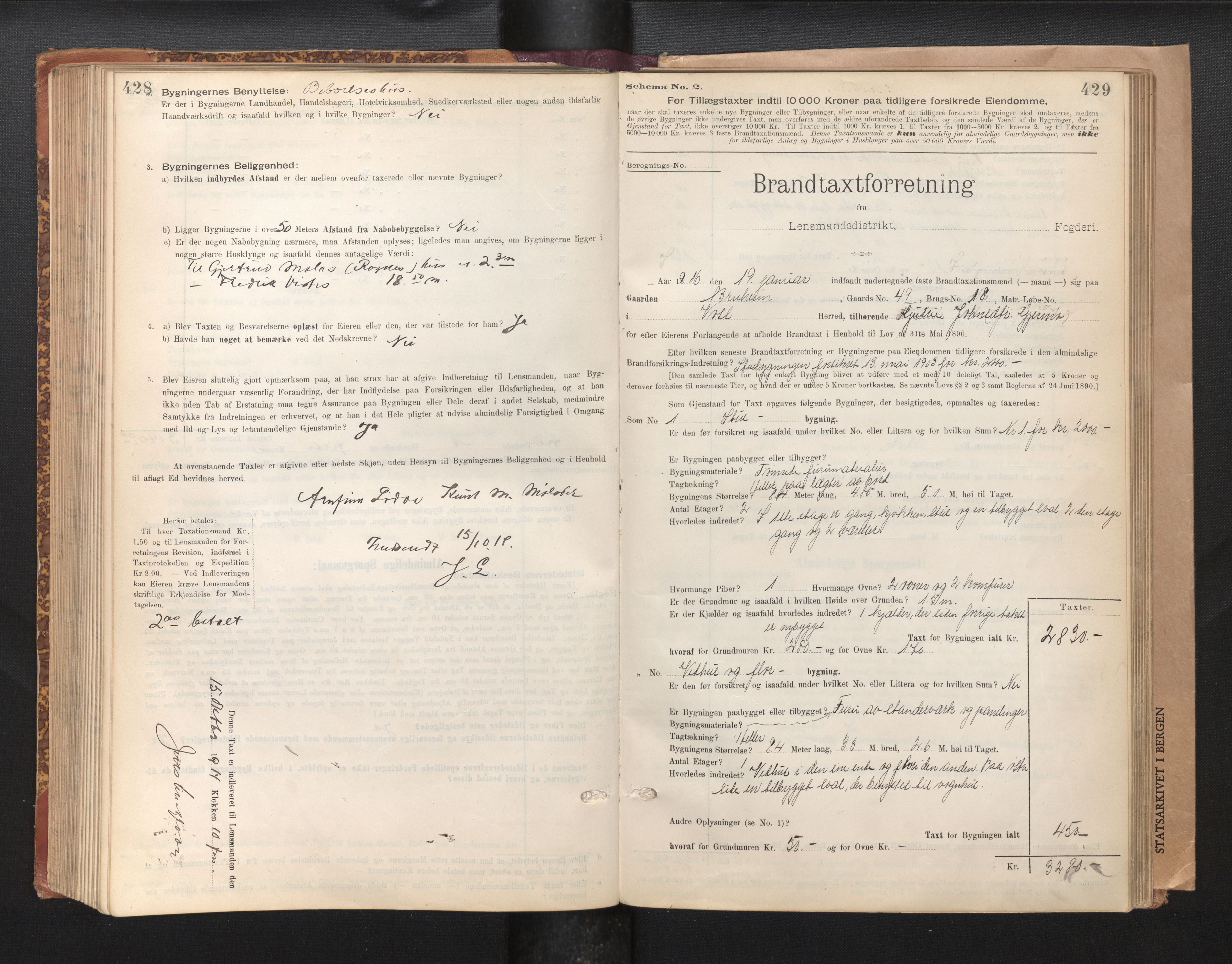 Lensmannen i Voss, SAB/A-35801/0012/L0008: Branntakstprotokoll, skjematakst, 1895-1945, p. 428-429