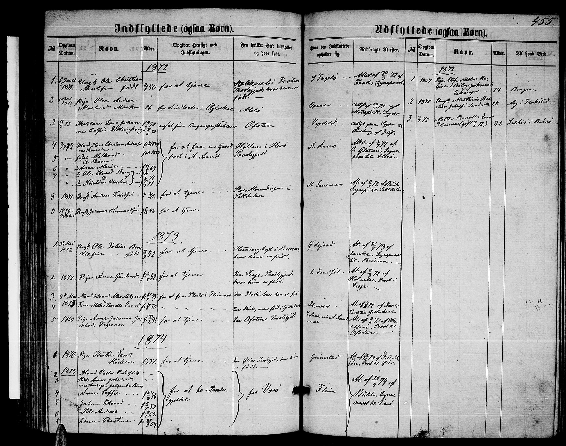 Ministerialprotokoller, klokkerbøker og fødselsregistre - Nordland, AV/SAT-A-1459/805/L0107: Parish register (copy) no. 805C03, 1862-1885, p. 455