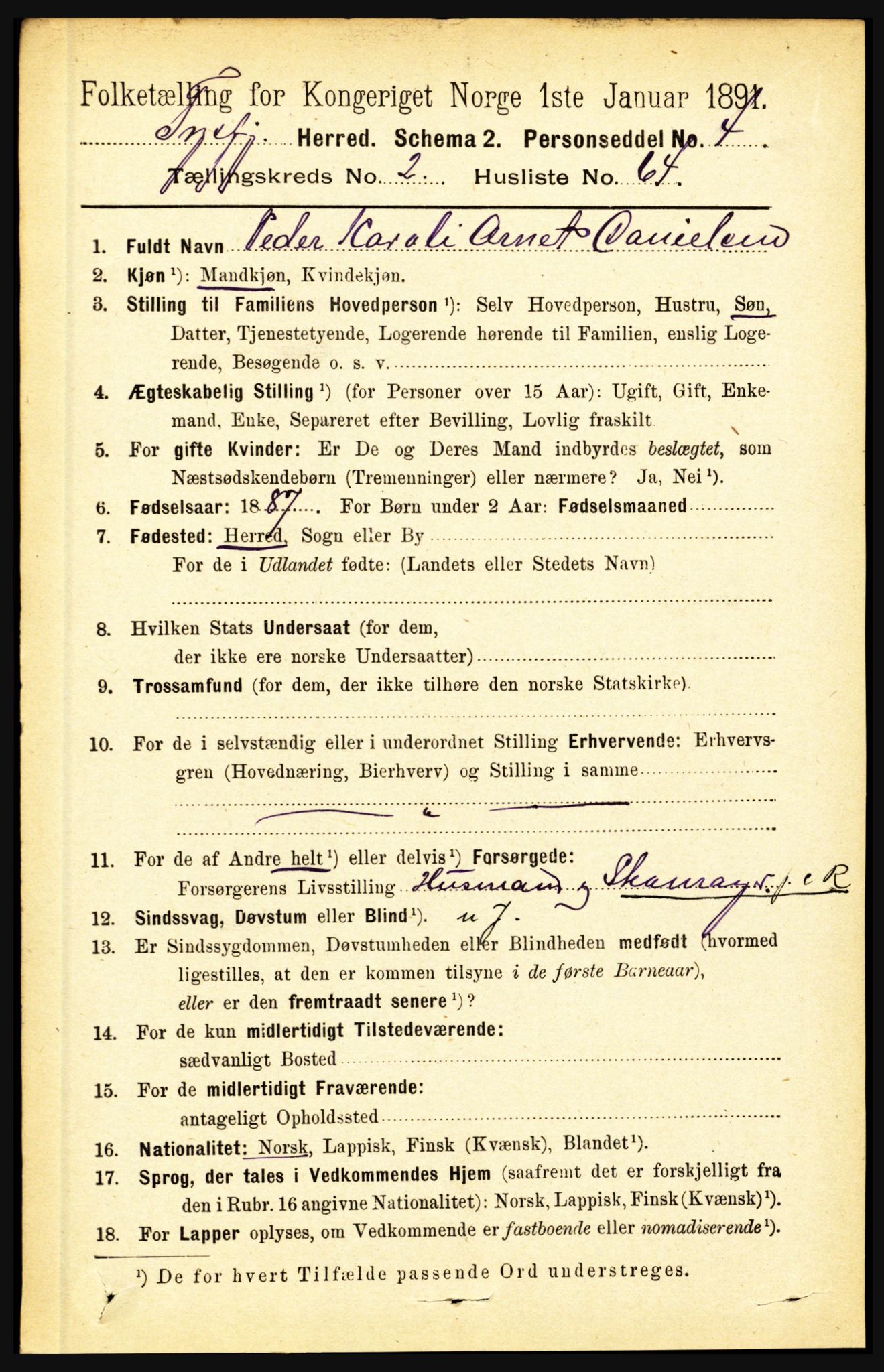 RA, 1891 census for 1850 Tysfjord, 1891, p. 993