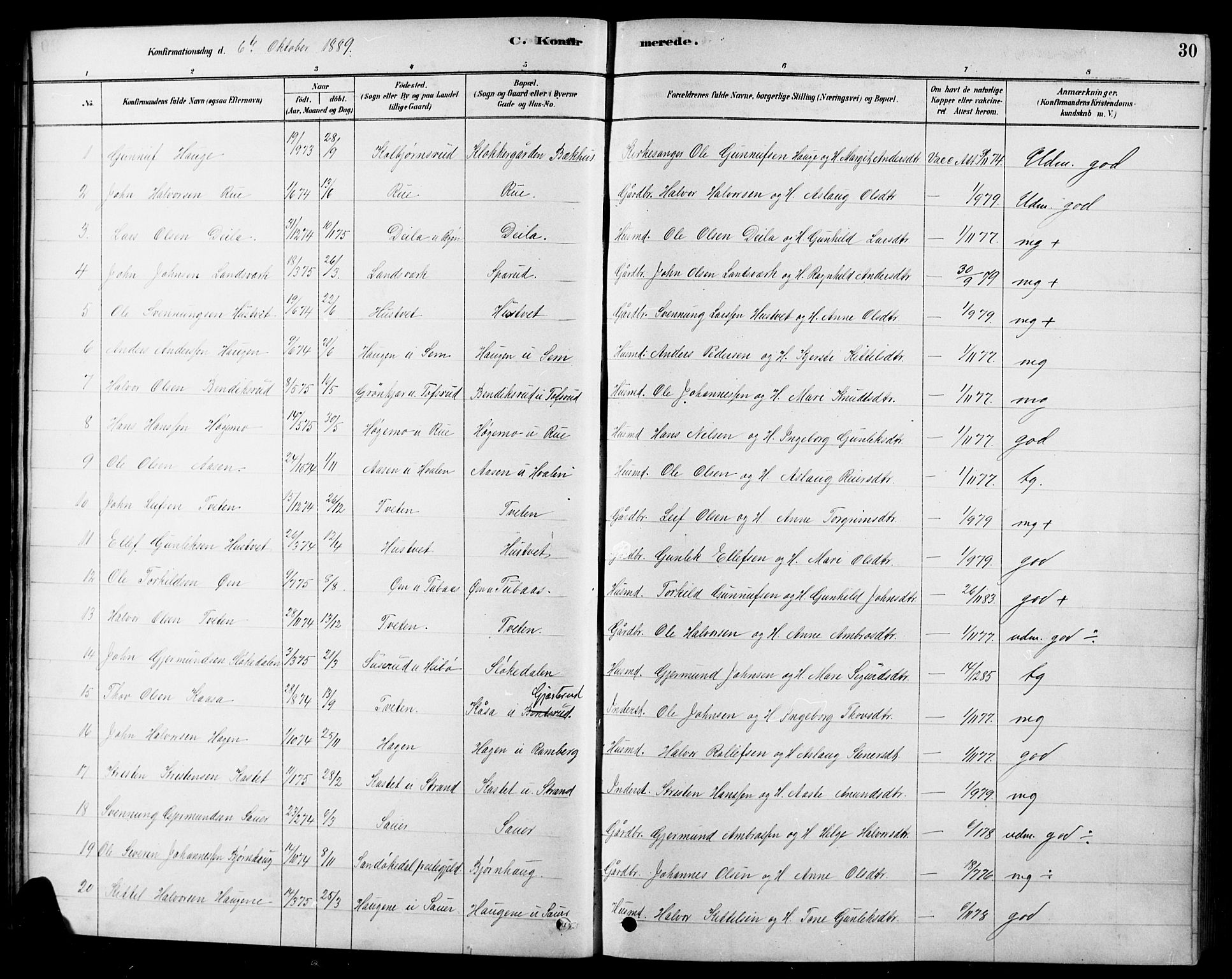 Heddal kirkebøker, SAKO/A-268/F/Fa/L0009: Parish register (official) no. I 9, 1878-1903, p. 30
